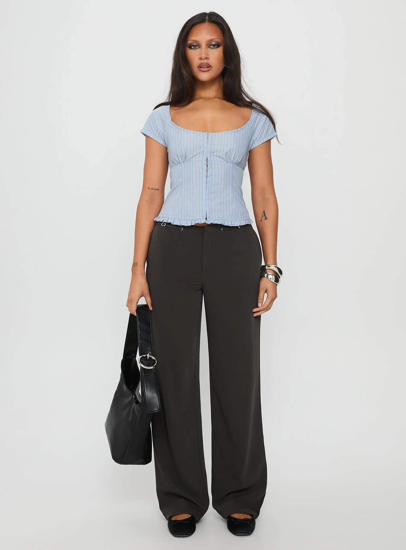 Nymera Short Sleeve Blouse Top Blue Stripe - Image 6