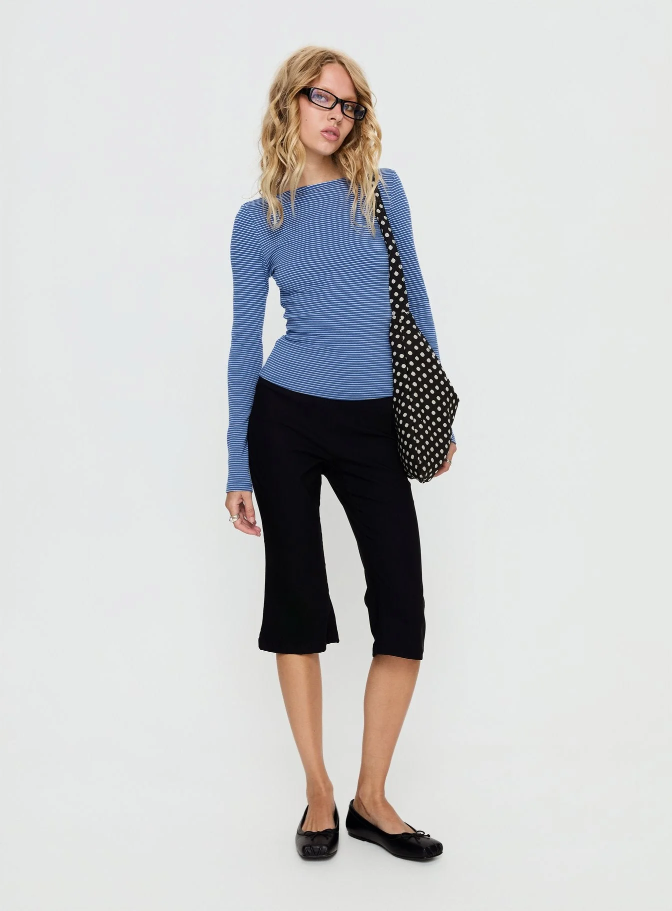 Nyren Low Back Boatneck Long Sleeve Top Navy Stripe - Image 2