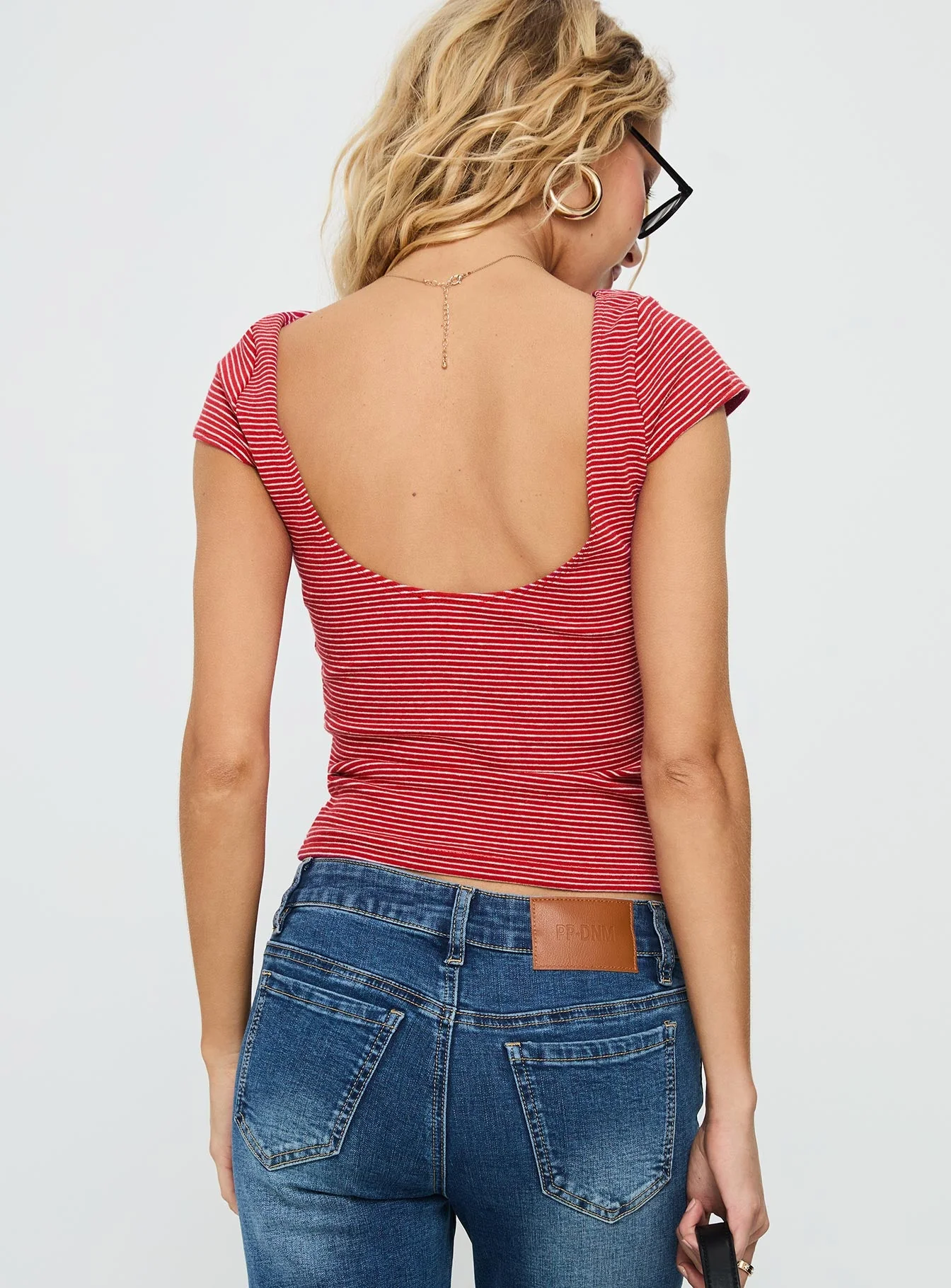 Nyren Low Back Boatneck Top Red Stripe - Image 5