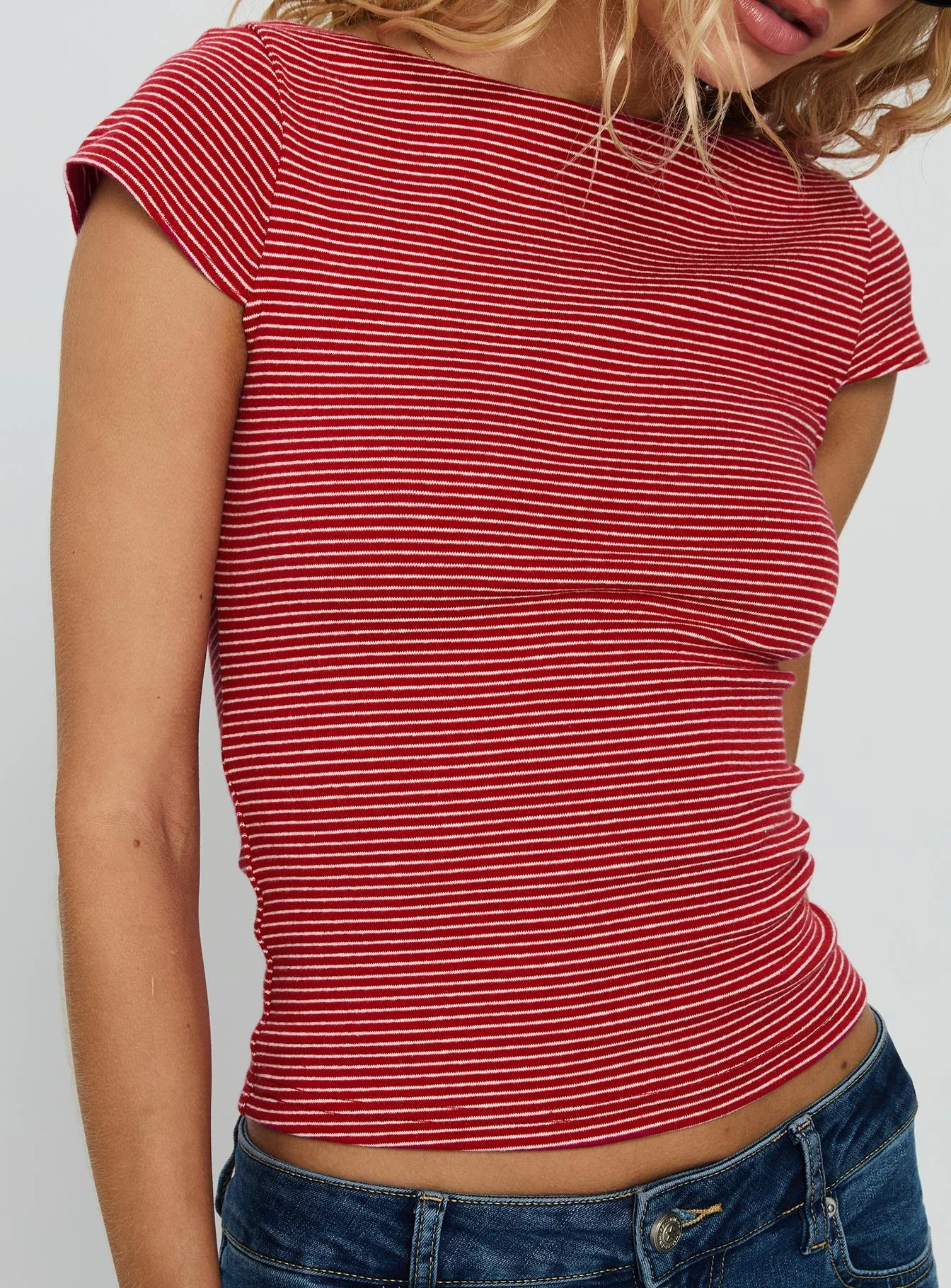 Nyren Low Back Boatneck Top Red Stripe - Image 6