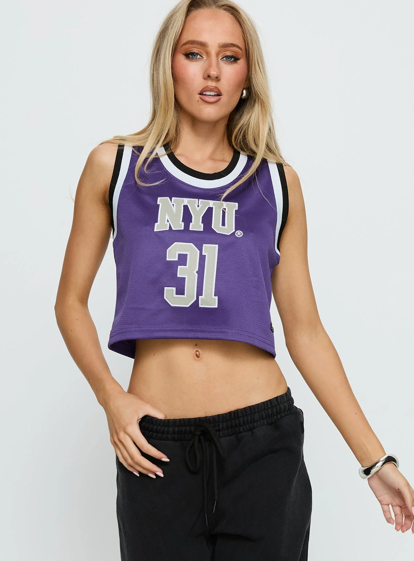 NYU Cropped Basketball Jersey Tank Violet - Image 2