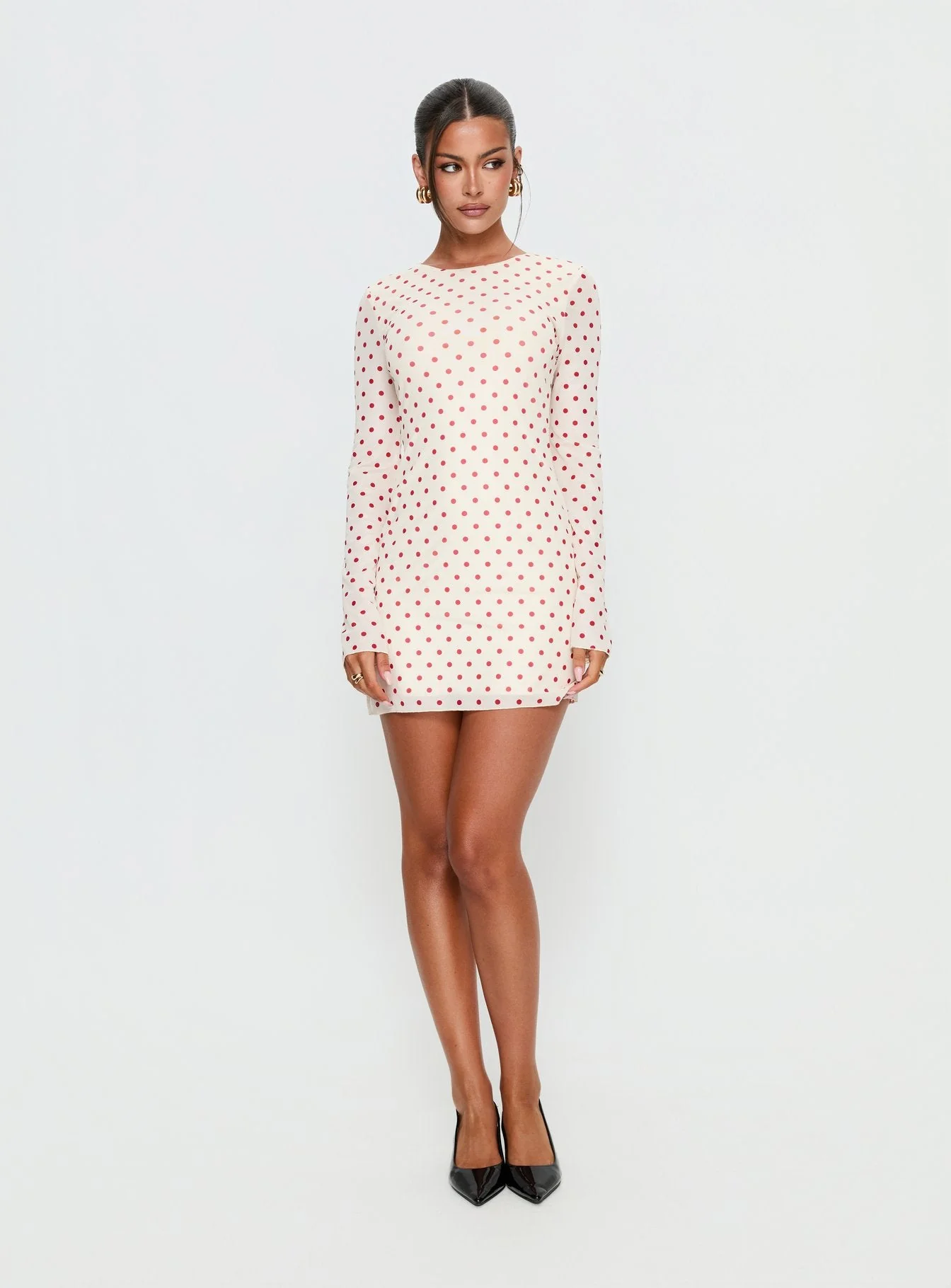 Nyxia Long Sleeve Mini Dress Cream / Red Polka - Image 3