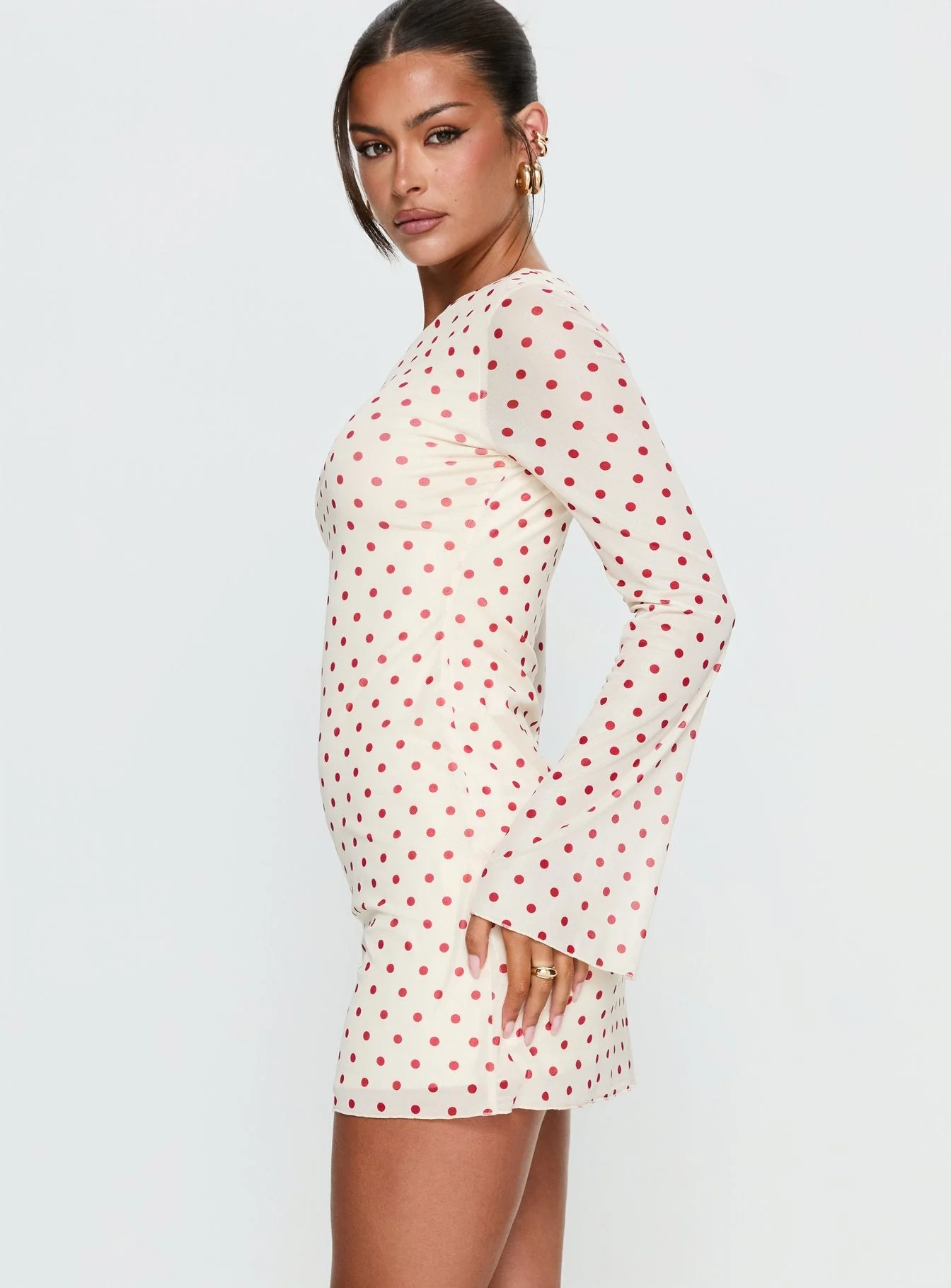 Nyxia Long Sleeve Mini Dress Cream / Red Polka - Image 4