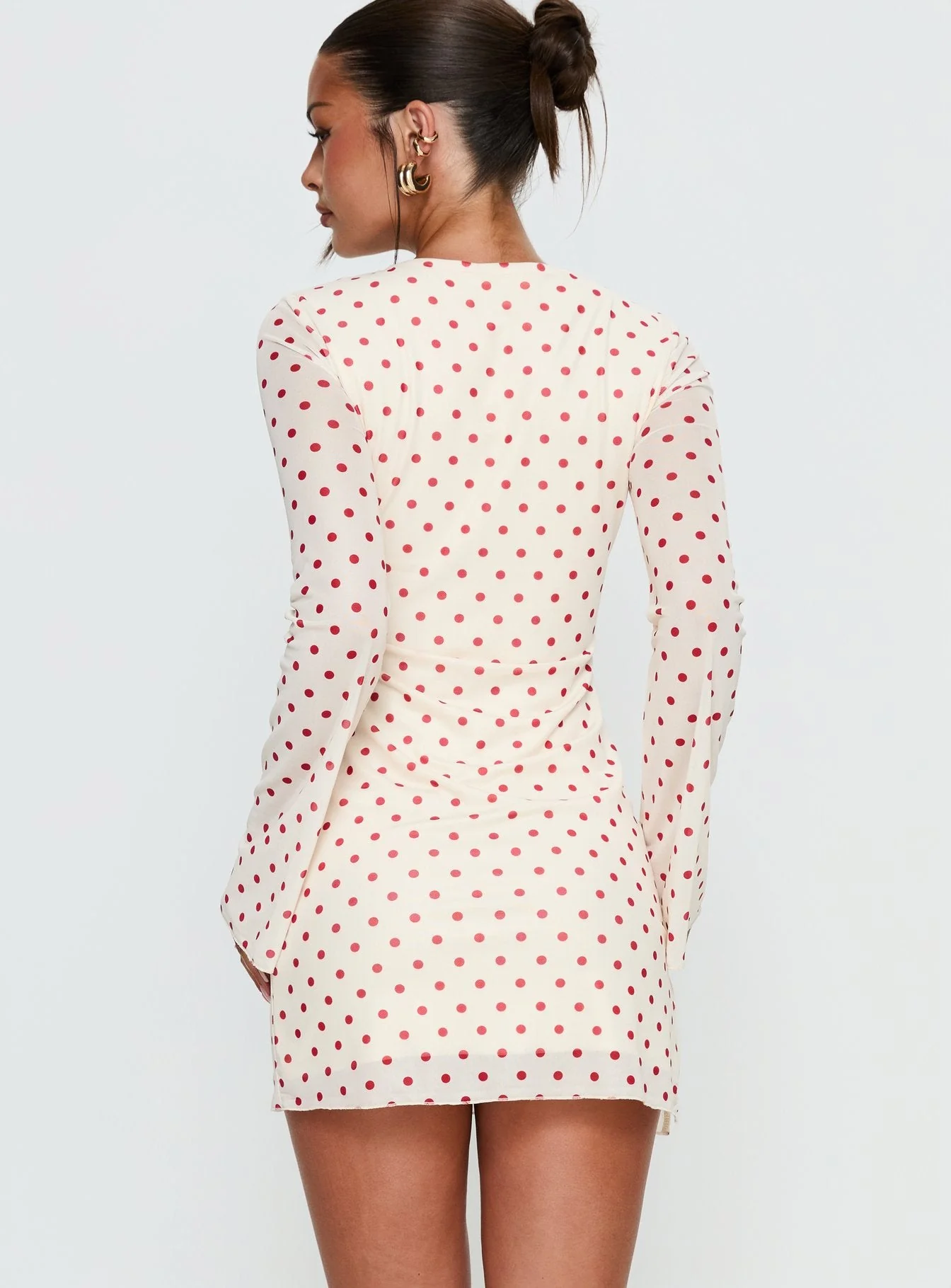 Nyxia Long Sleeve Mini Dress Cream / Red Polka - Image 5
