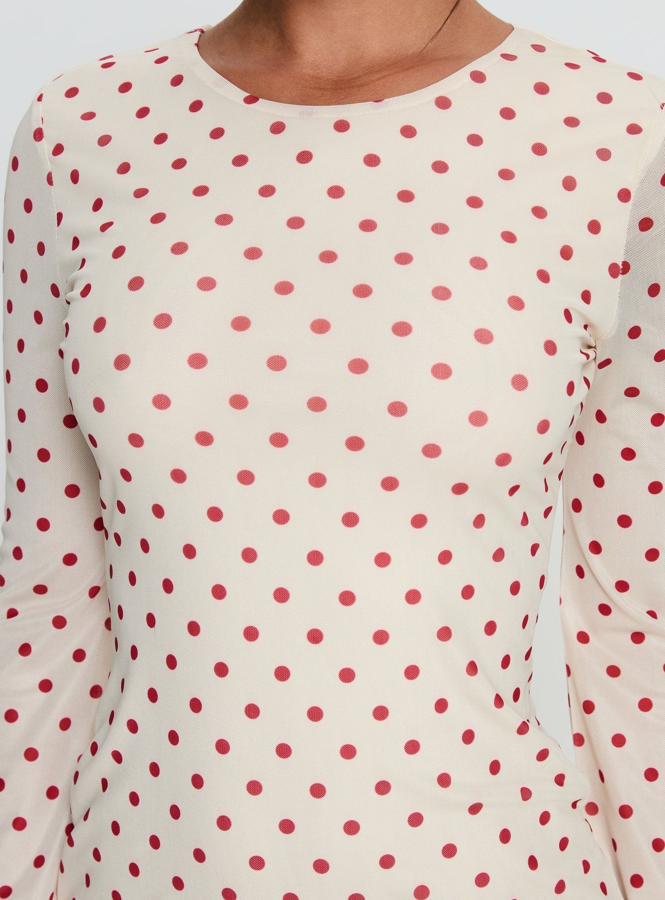 Nyxia Long Sleeve Mini Dress Cream / Red Polka - Image 6