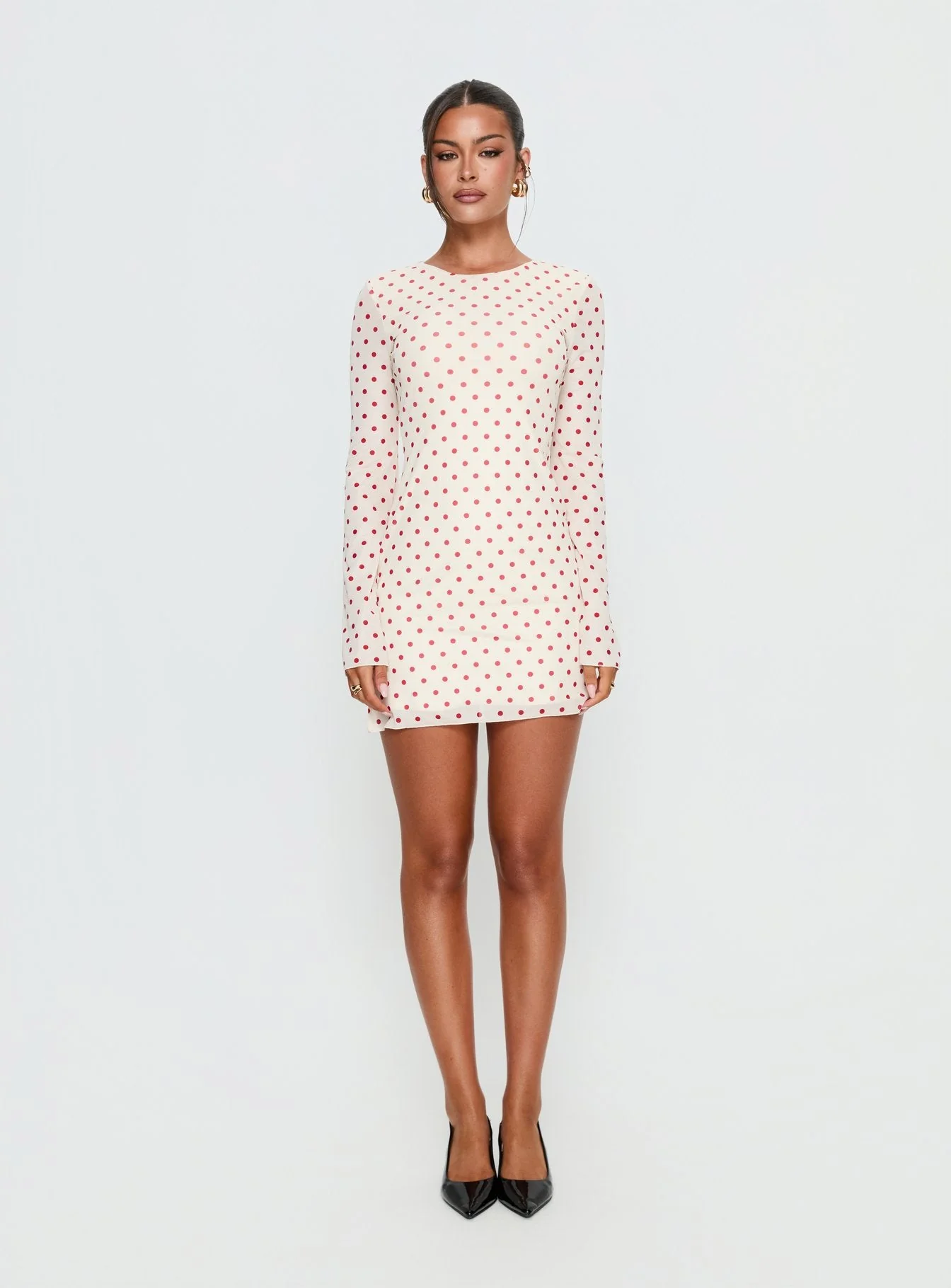 Nyxia Long Sleeve Mini Dress Cream / Red Polka - Image 7