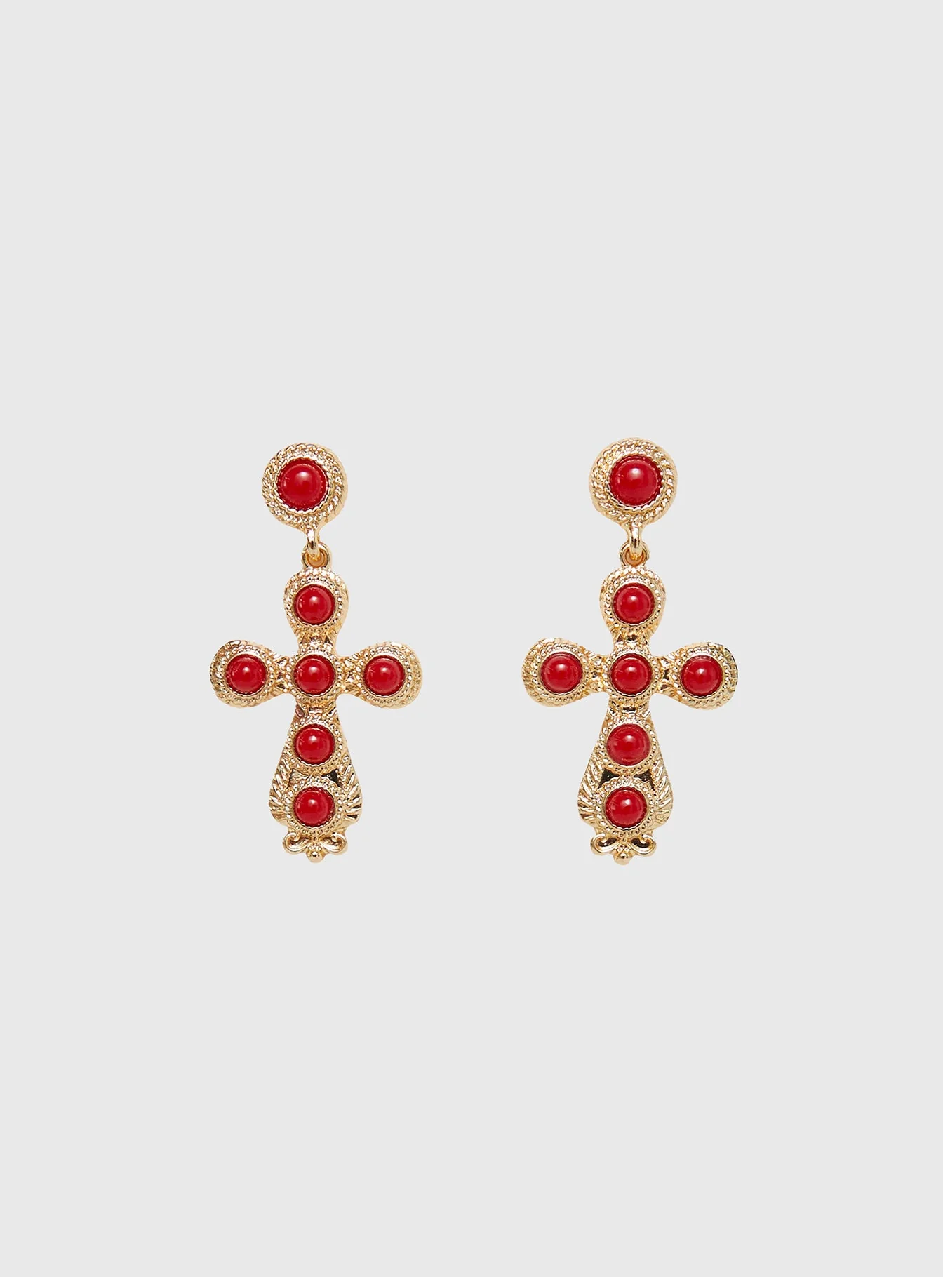 Oakwood Cross Earrings Gold / Red - Image 2