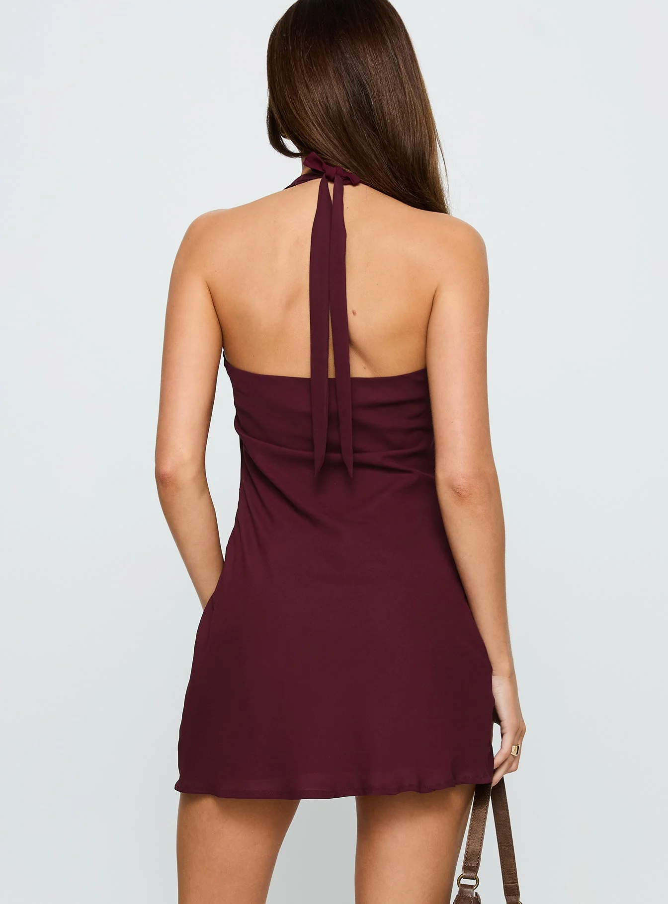 Ocean Boulevard Plunge Mini Dress Currant - Image 4