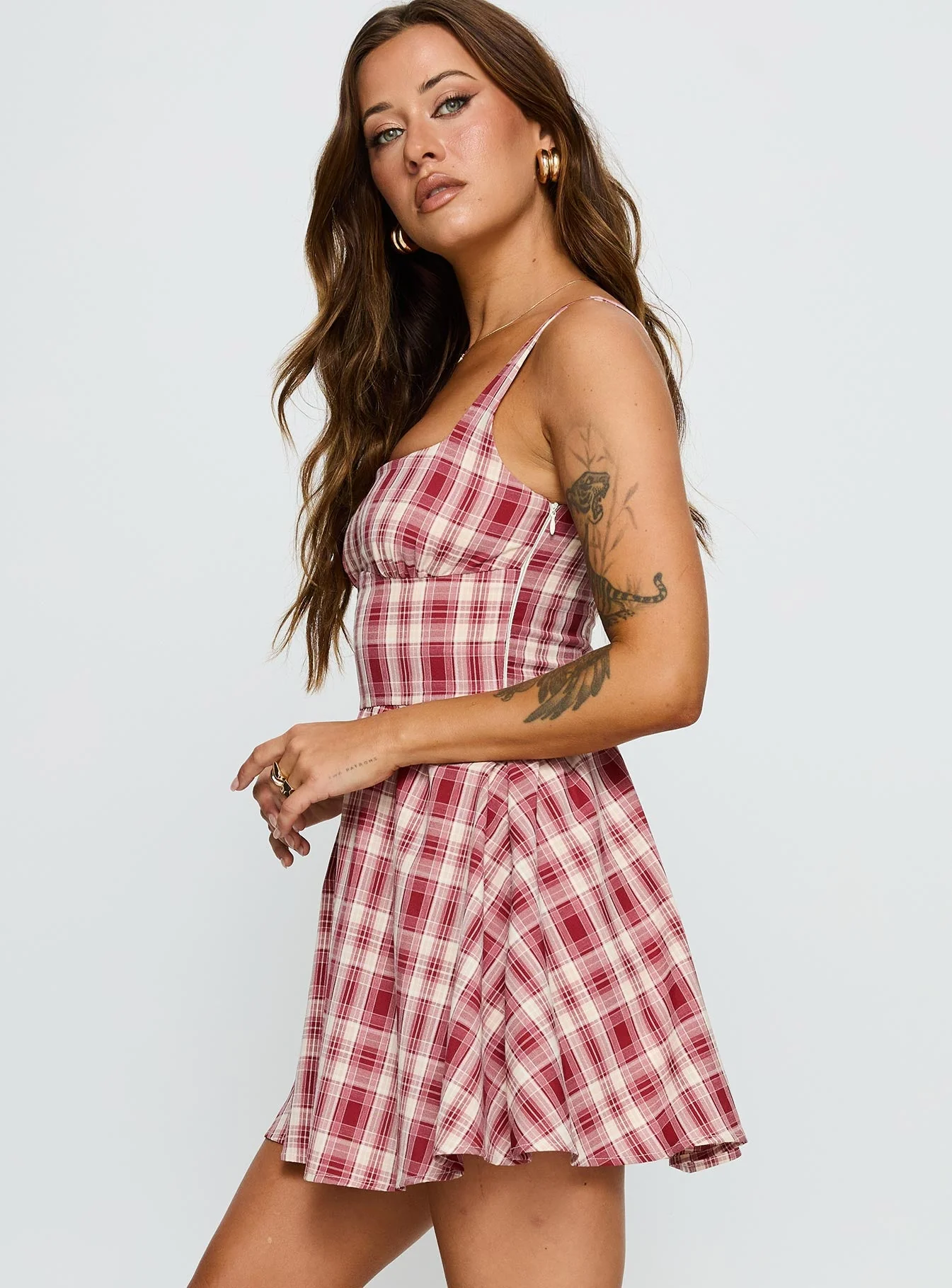Ofeliah Mini Dress Red Check - Image 4