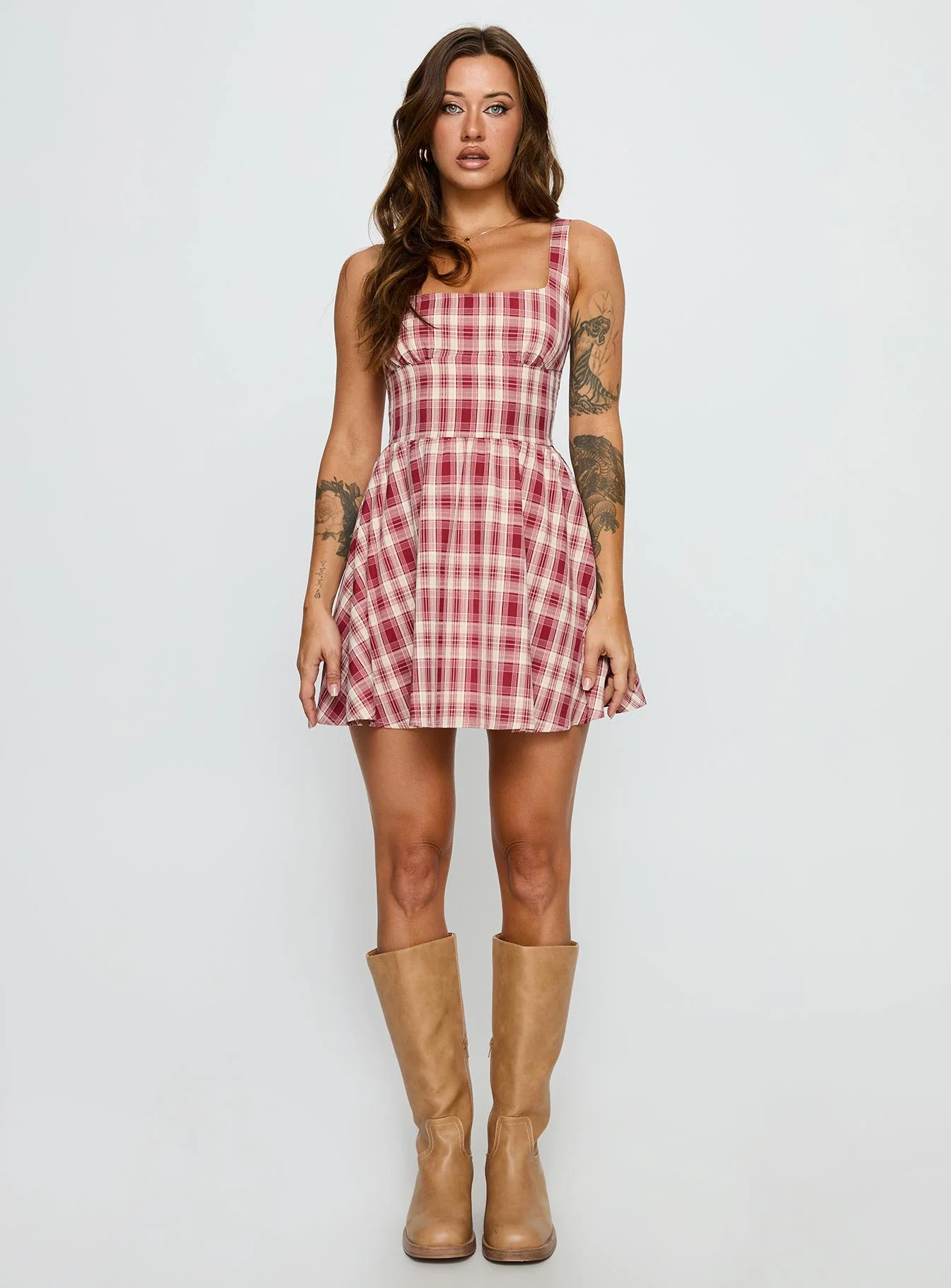 Ofeliah Mini Dress Red Check - Image 7
