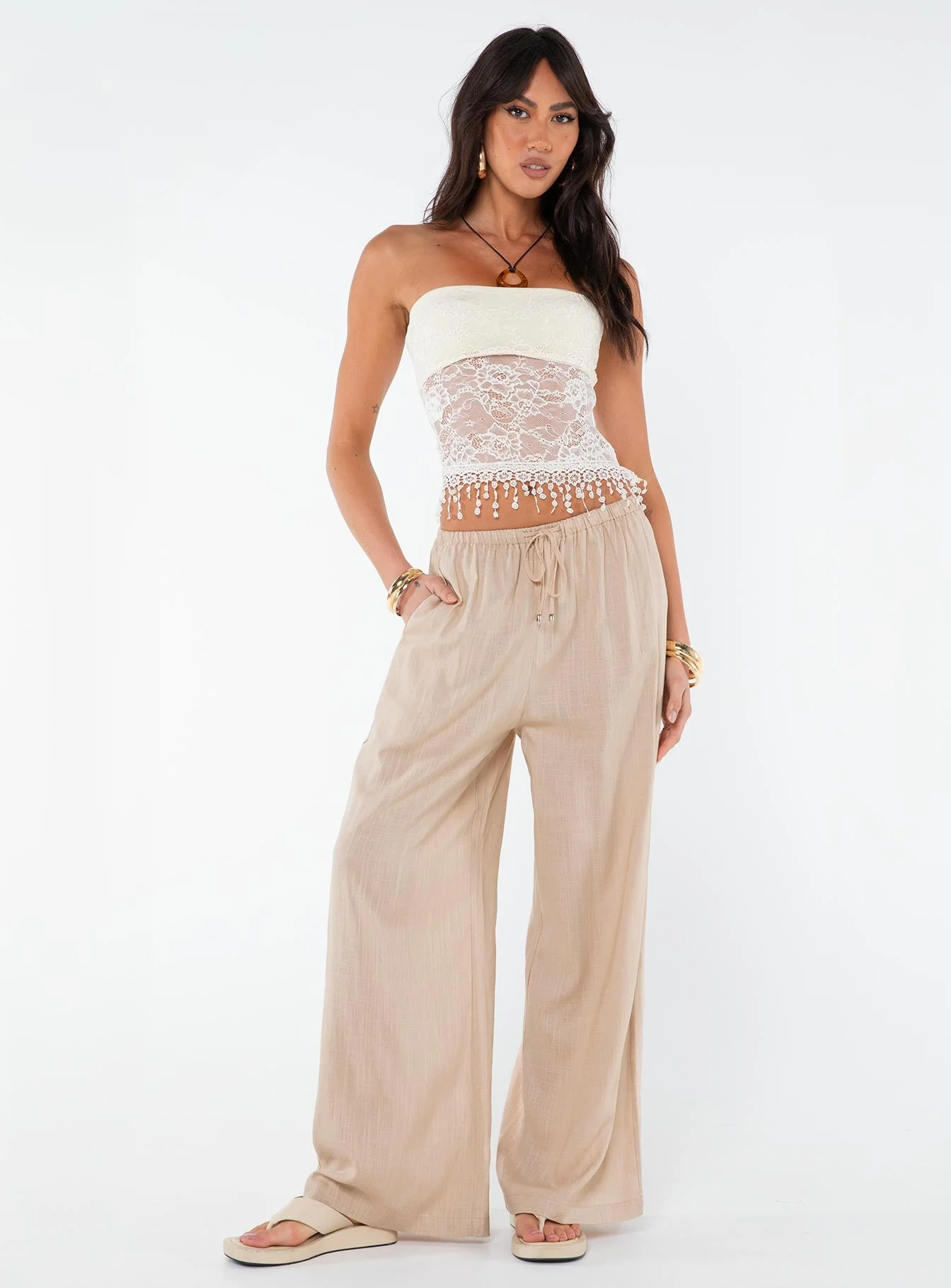 Ogilvie Linen Blend Pants Beige - Image 3