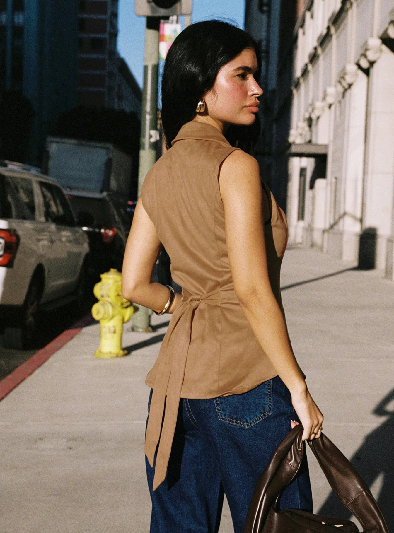 Oh So Retro Faux Suede Vest Beige - Image 4