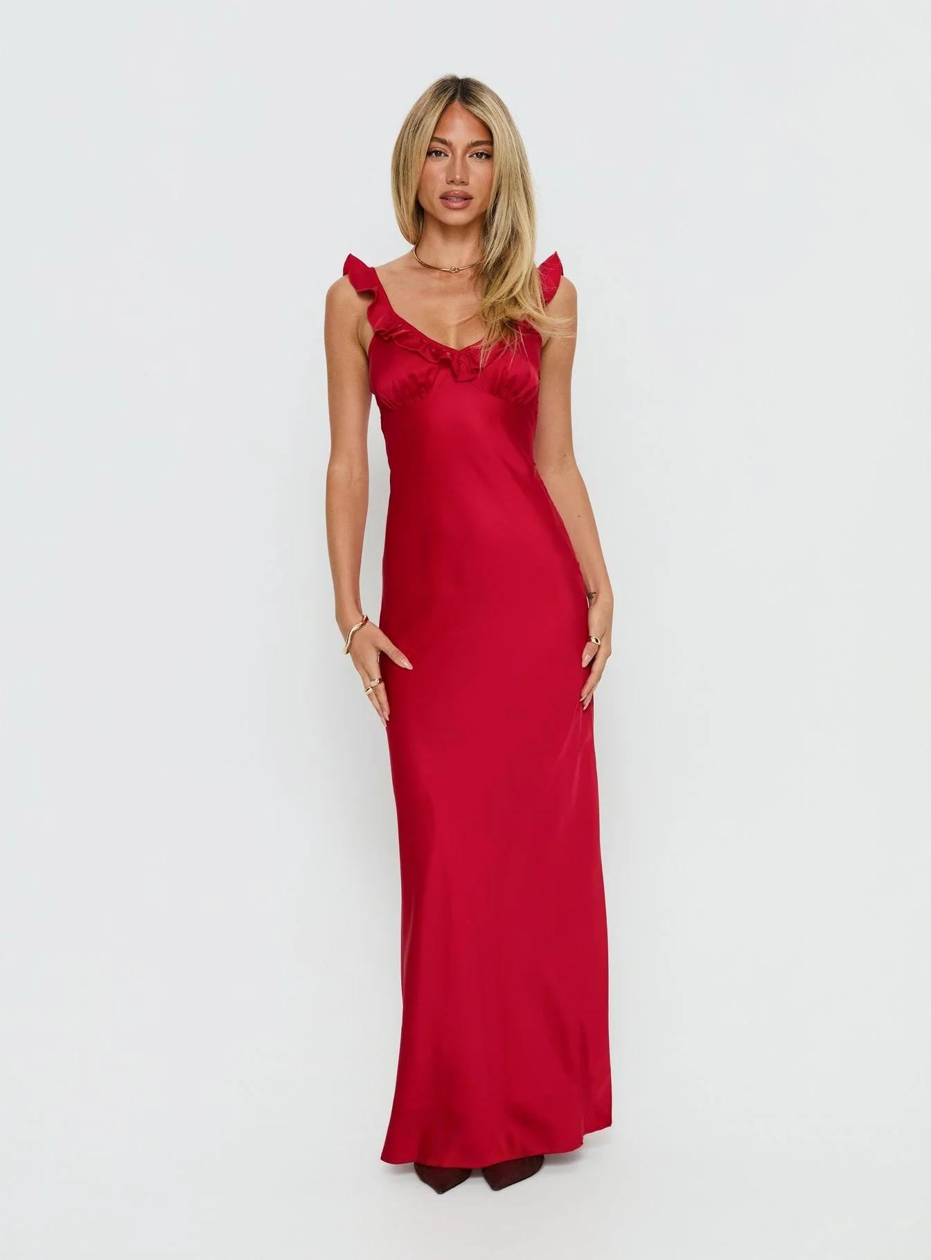 Ondrea Frill V Neck Maxi Dress Red - Image 2