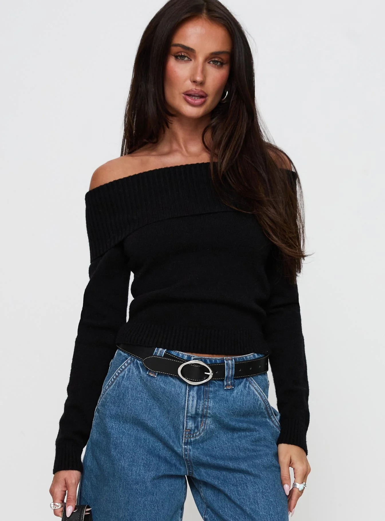 One For Me Off The Shoulder Long Sleeve Sweater Black - Image 2
