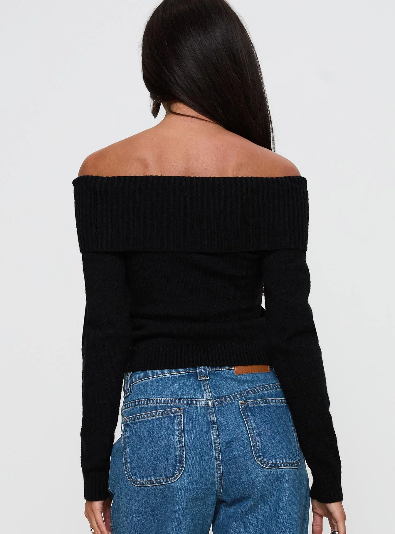 One For Me Off The Shoulder Long Sleeve Sweater Black - Image 5