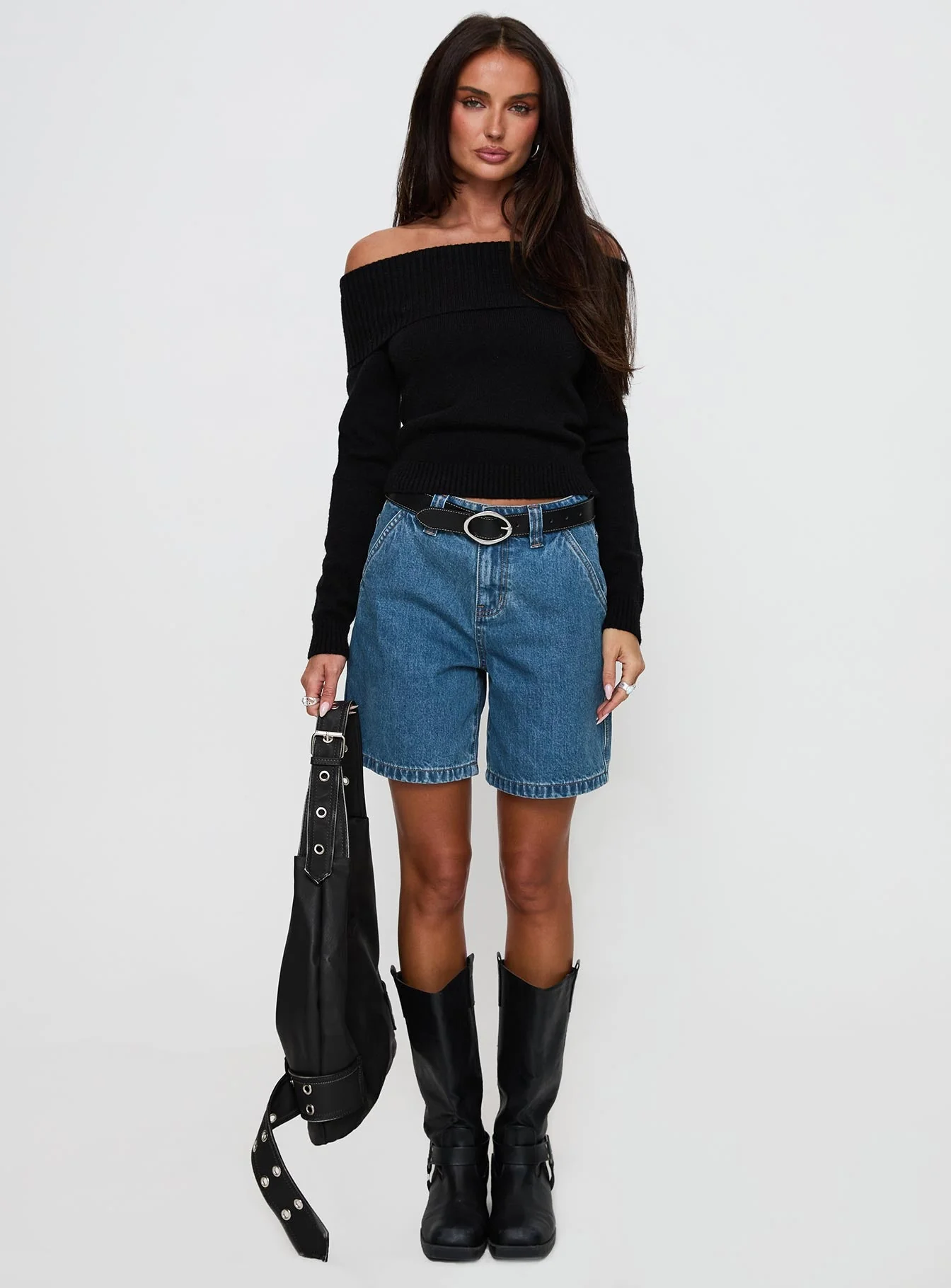 One For Me Off The Shoulder Long Sleeve Sweater Black - Image 7