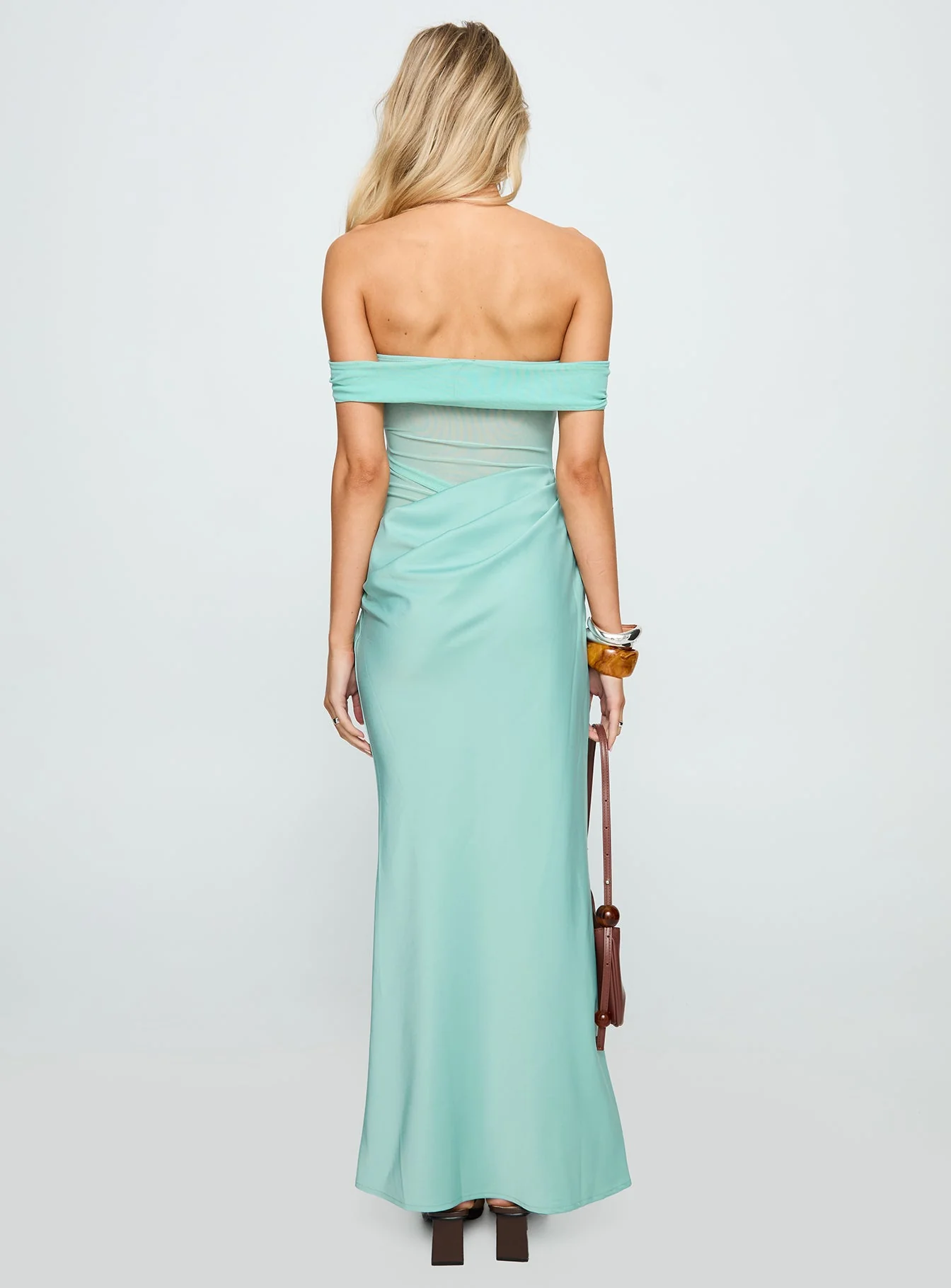 Only Exception Off The Shoulder Maxi Dress Aqua - Image 4