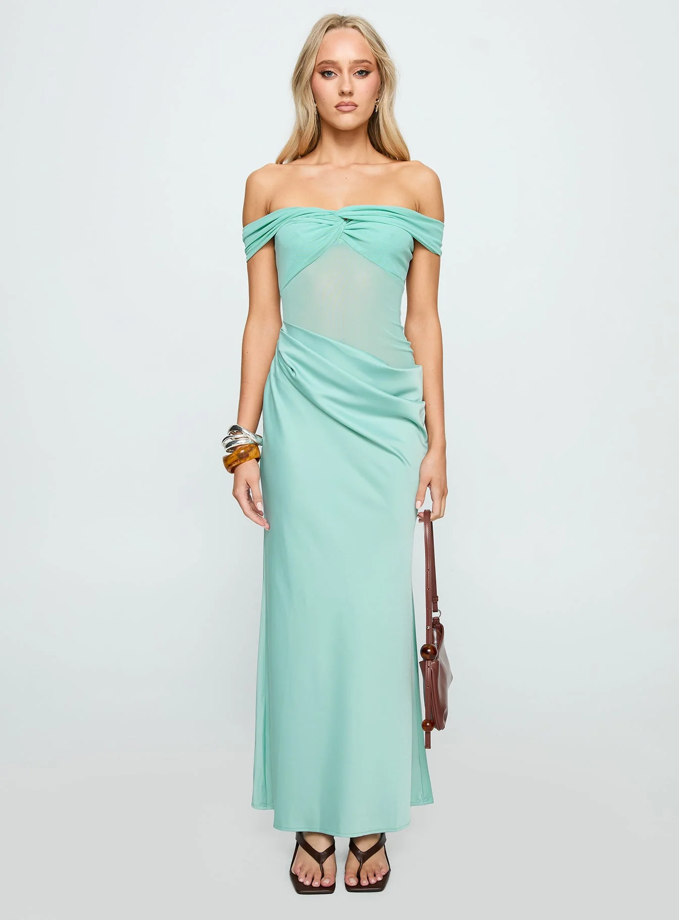 Only Exception Off The Shoulder Maxi Dress Aqua - Image 6