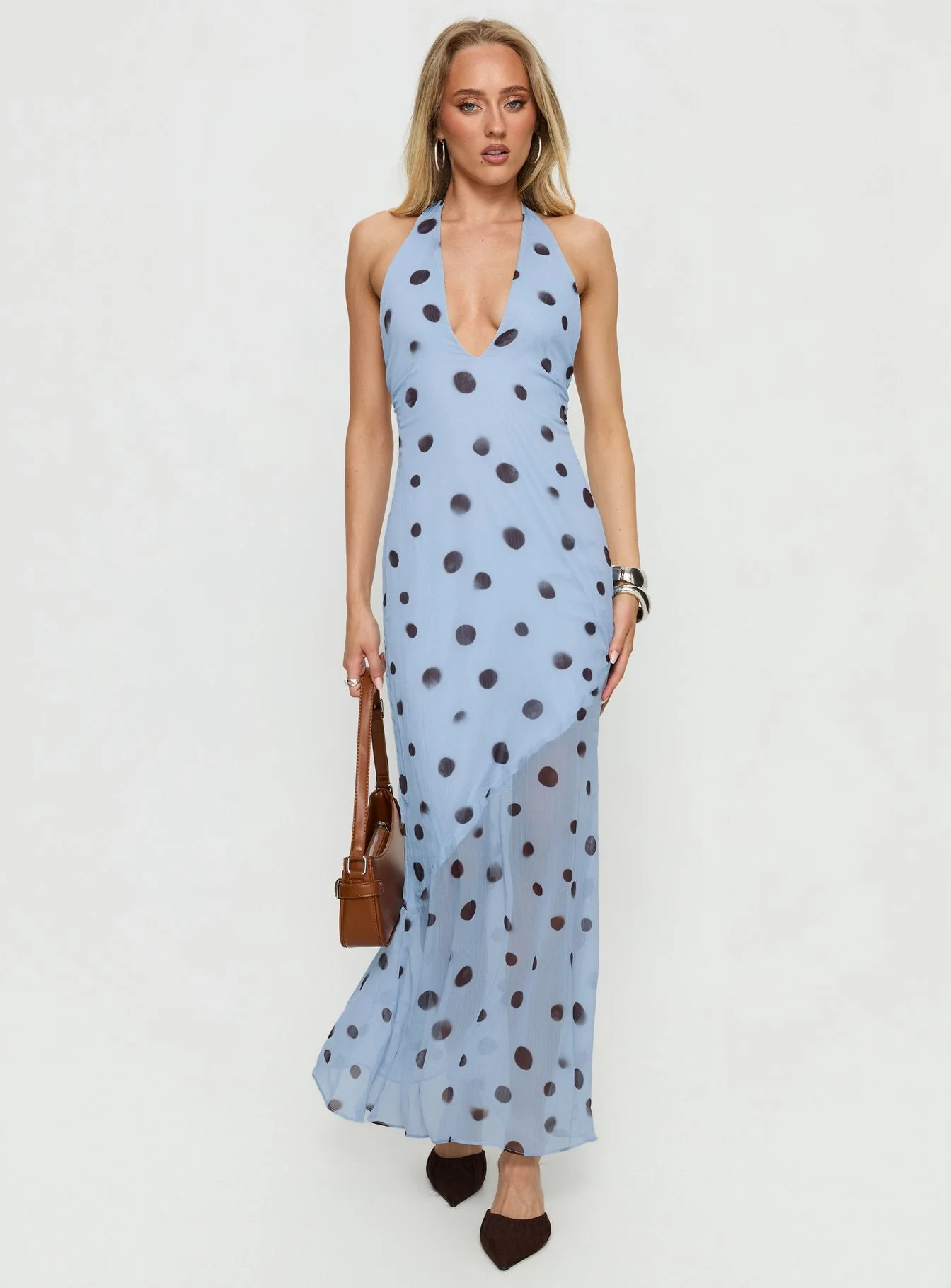 Oralee Halter Sheer Maxi Dress Blue / Polka Dot - Image 3