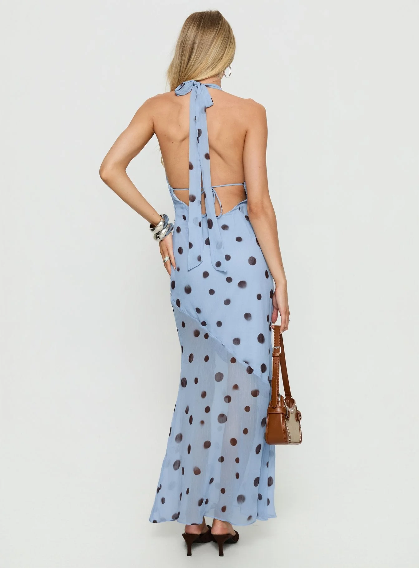 Oralee Halter Sheer Maxi Dress Blue / Polka Dot - Image 5