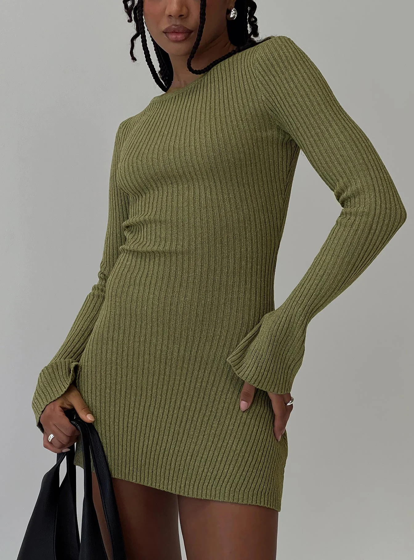Osment Long Sleeve Knit Mini Dress Olive - Image 8