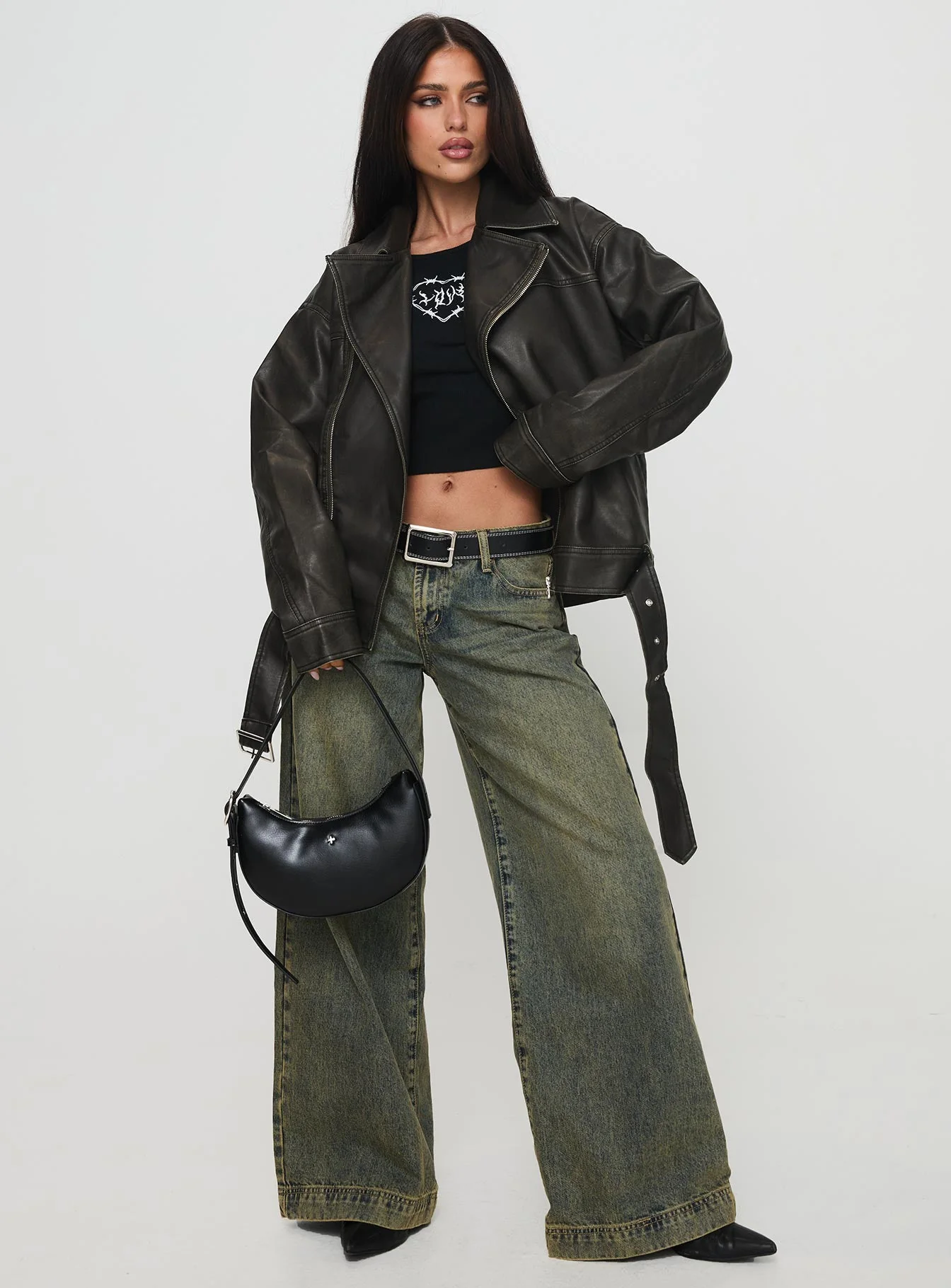 Aldrich Oversized Boyfriend Biker Jacket Washed Grey - Image 3