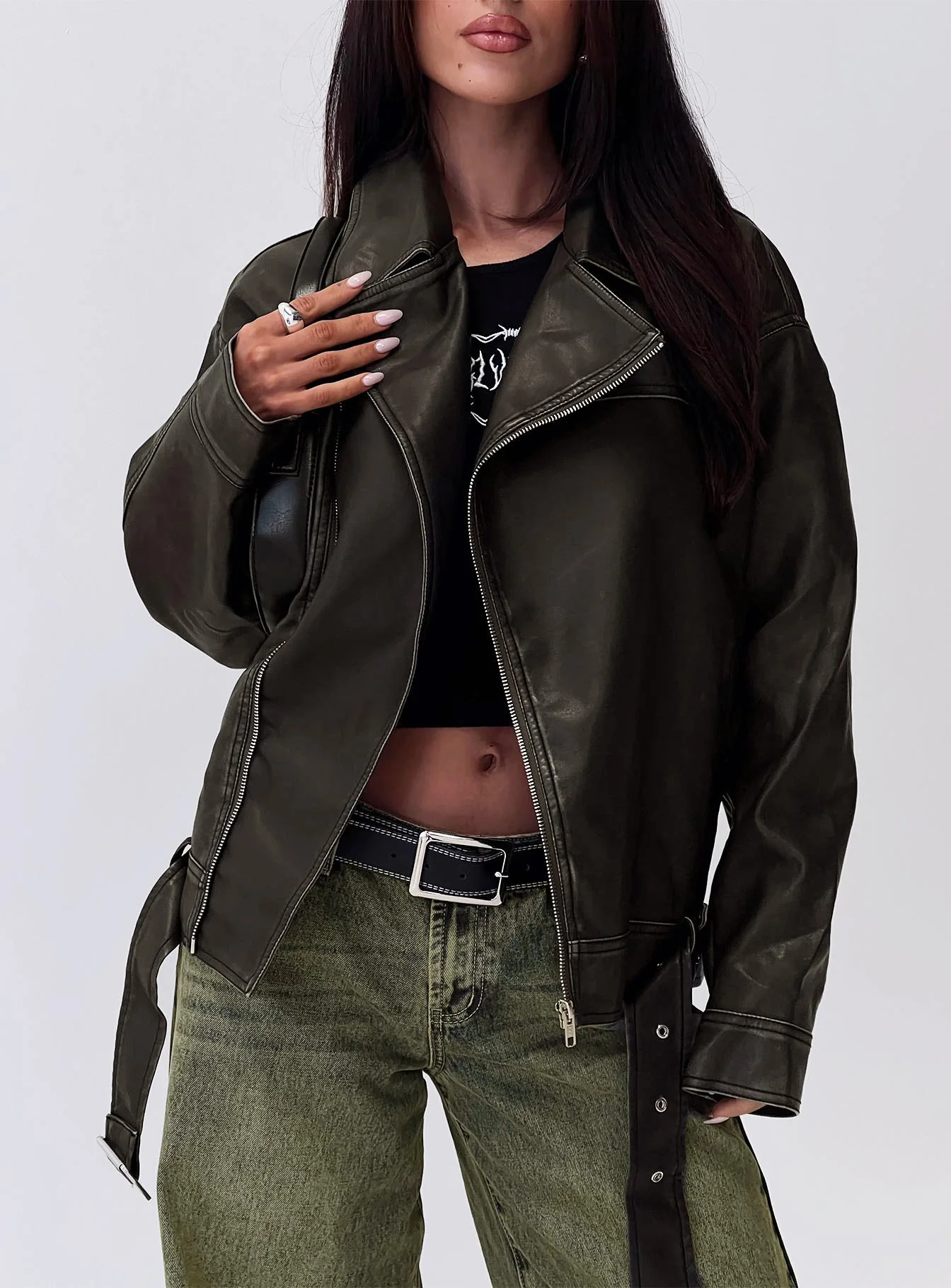 Aldrich Oversized Boyfriend Biker Jacket Washed Grey - Image 7