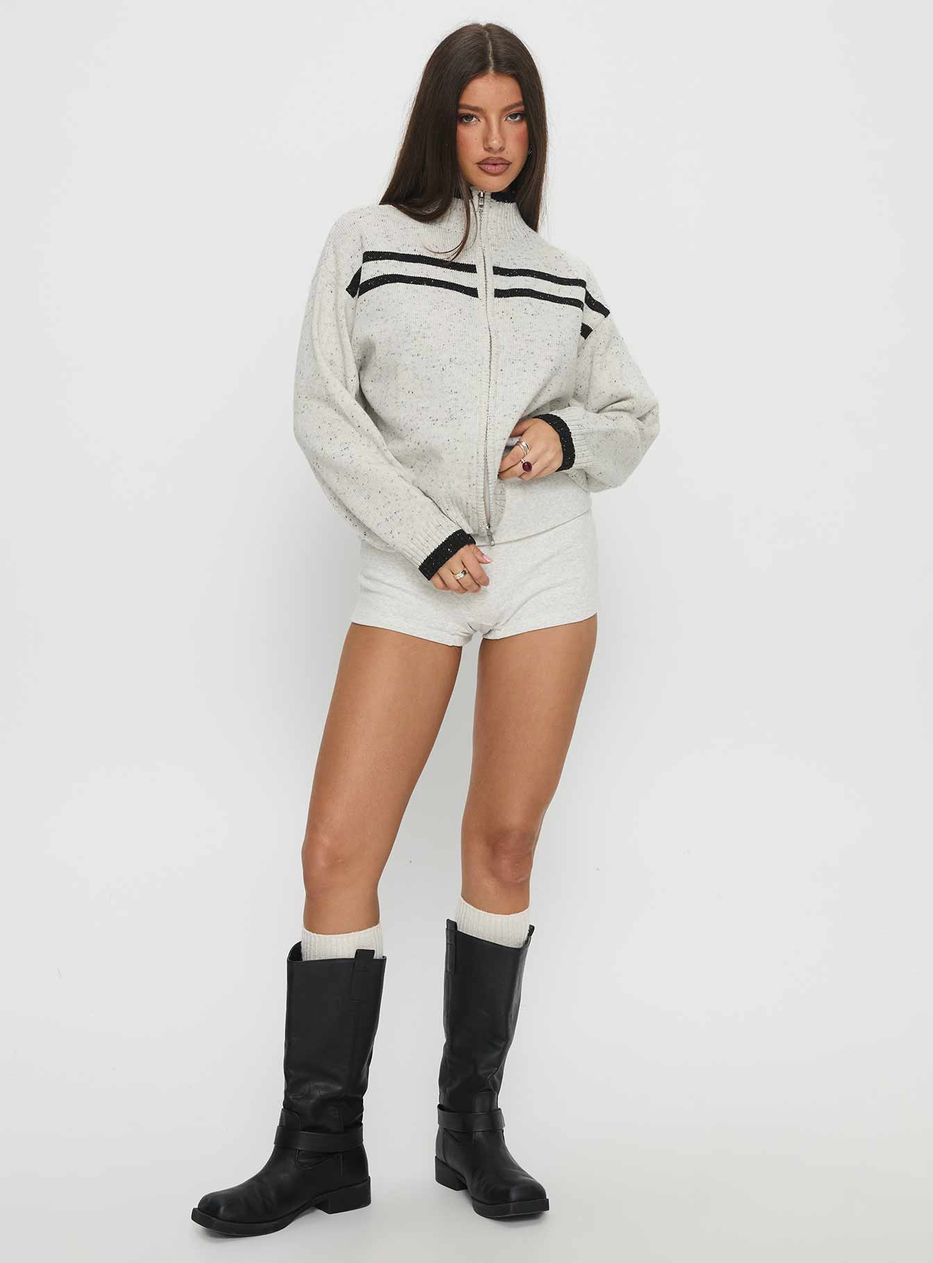 Overstayed Zip Through Cardigan Grey - Image 3
