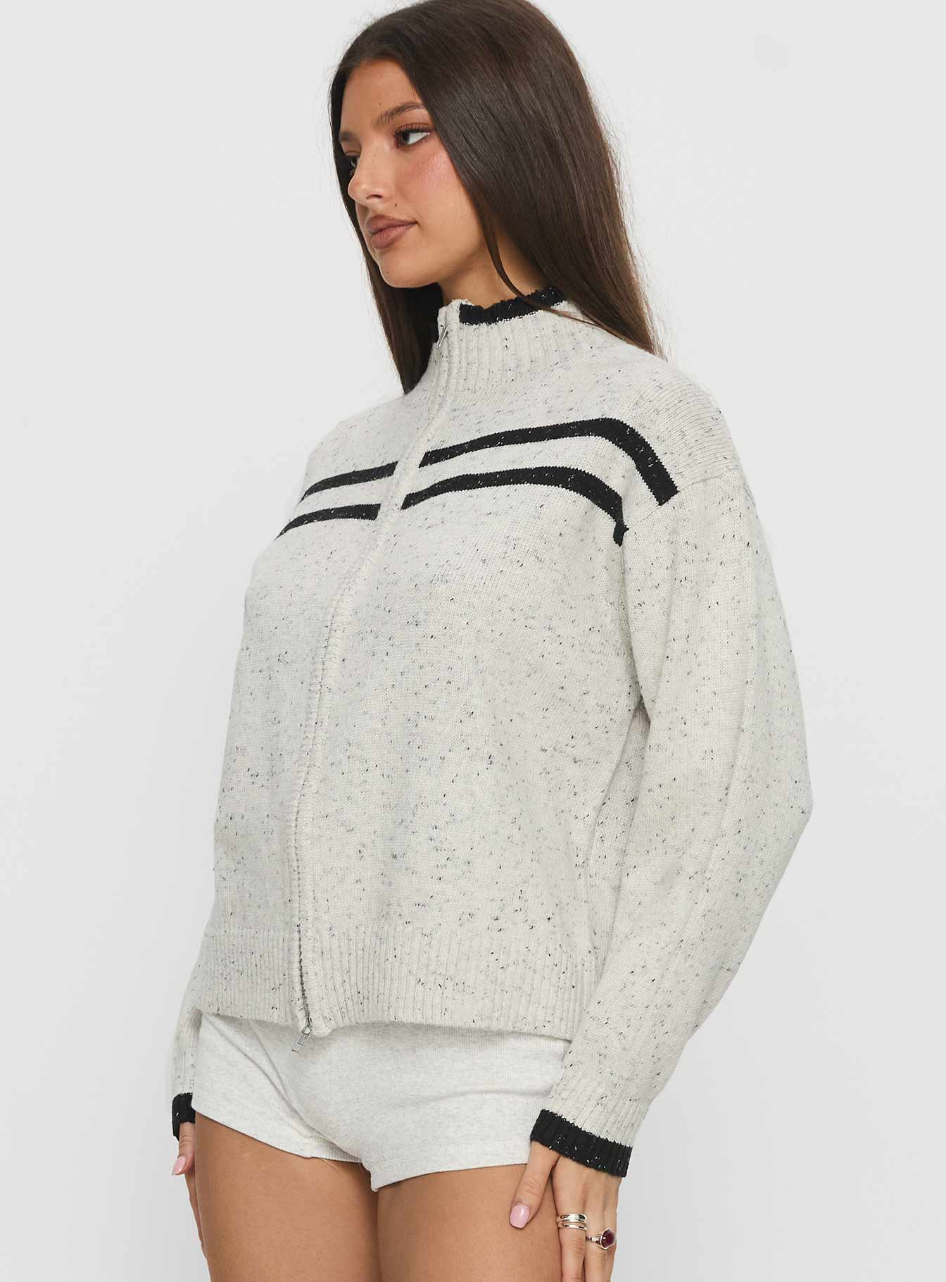 Overstayed Zip Through Cardigan Grey - Image 4