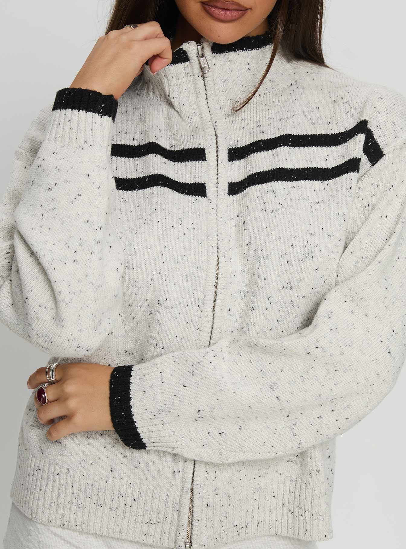 Overstayed Zip Through Cardigan Grey - Image 6