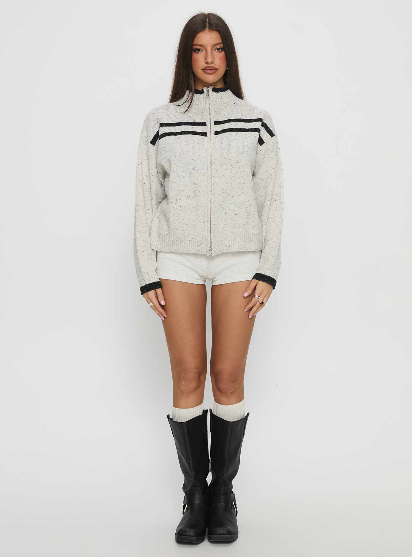 Overstayed Zip Through Cardigan Grey - Image 7