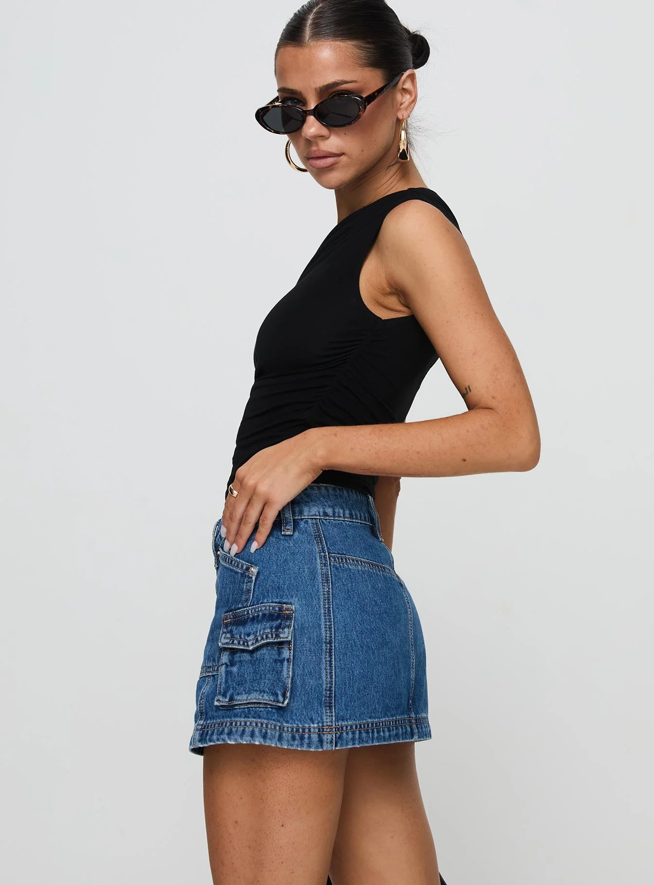 Pacific Coast Denim Cargo Skirt Dark Wash - Image 4