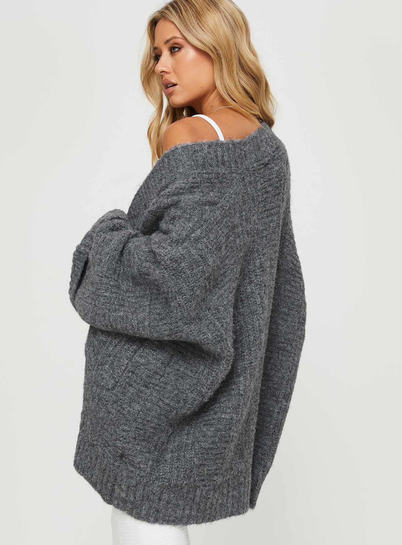 Paisleigh Cable Knit Cardigan Charcoal - Image 5