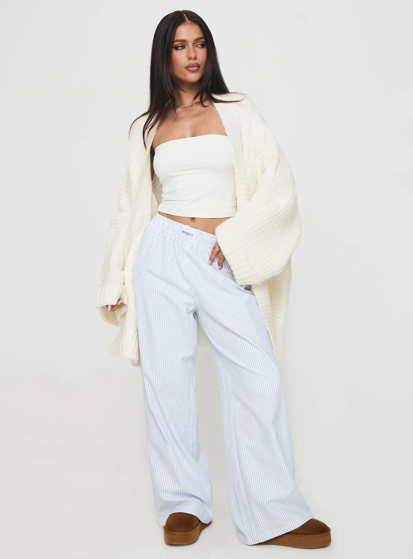 Paisleigh Cable Knit Cardigan Cream - Image 3