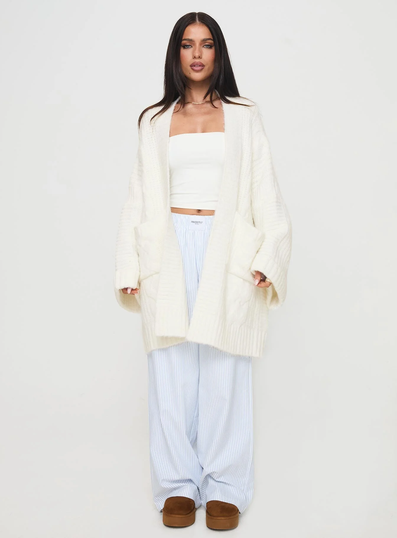 Paisleigh Cable Knit Cardigan Cream - Image 7
