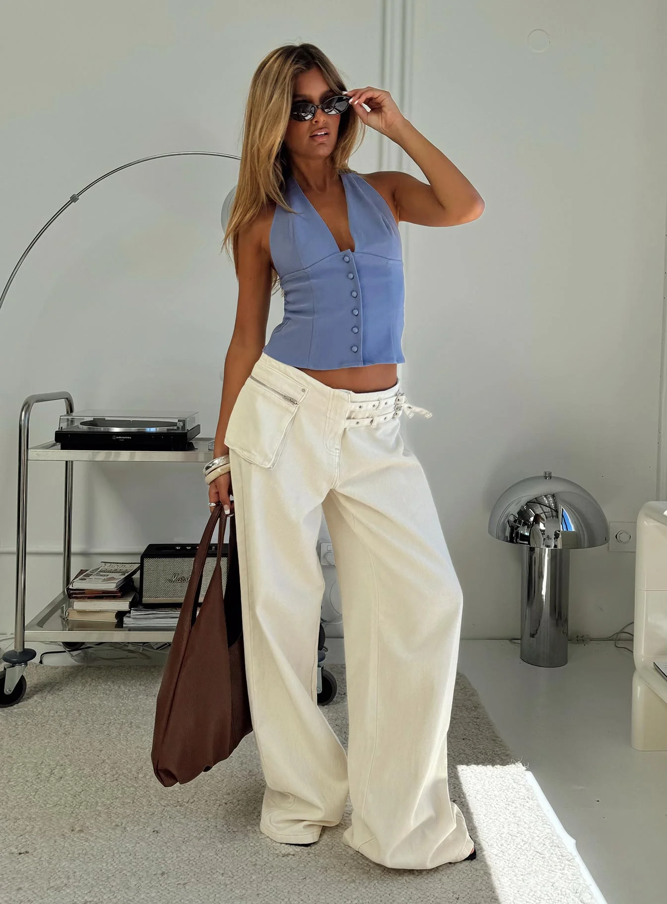 Paltrow Mid Rise Wide Leg Cargo Jeans Cream - Image 9