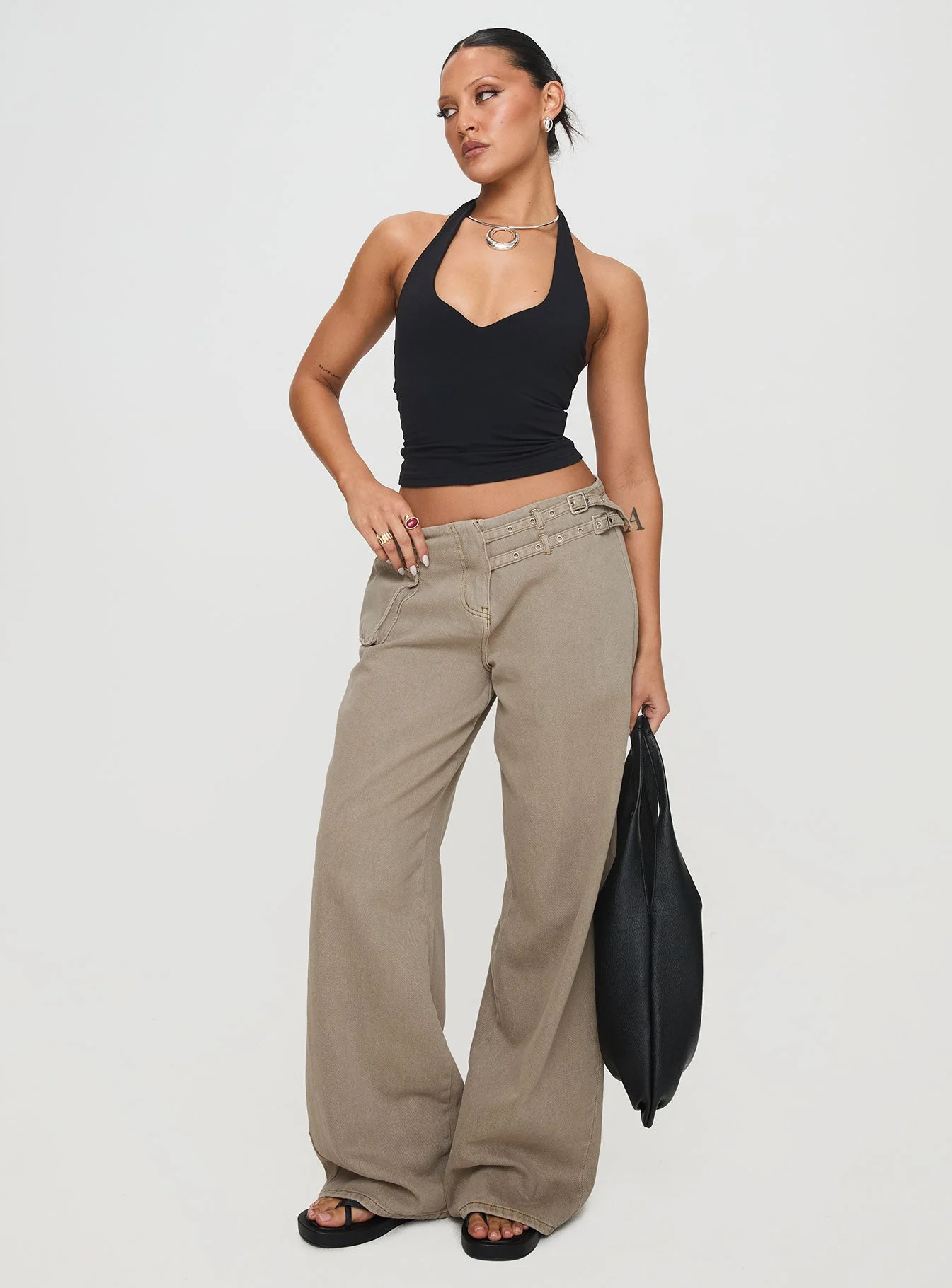 Paltrow Mid Rise Wide Leg Cargo Jeans Washed Brown Petite - Image 3