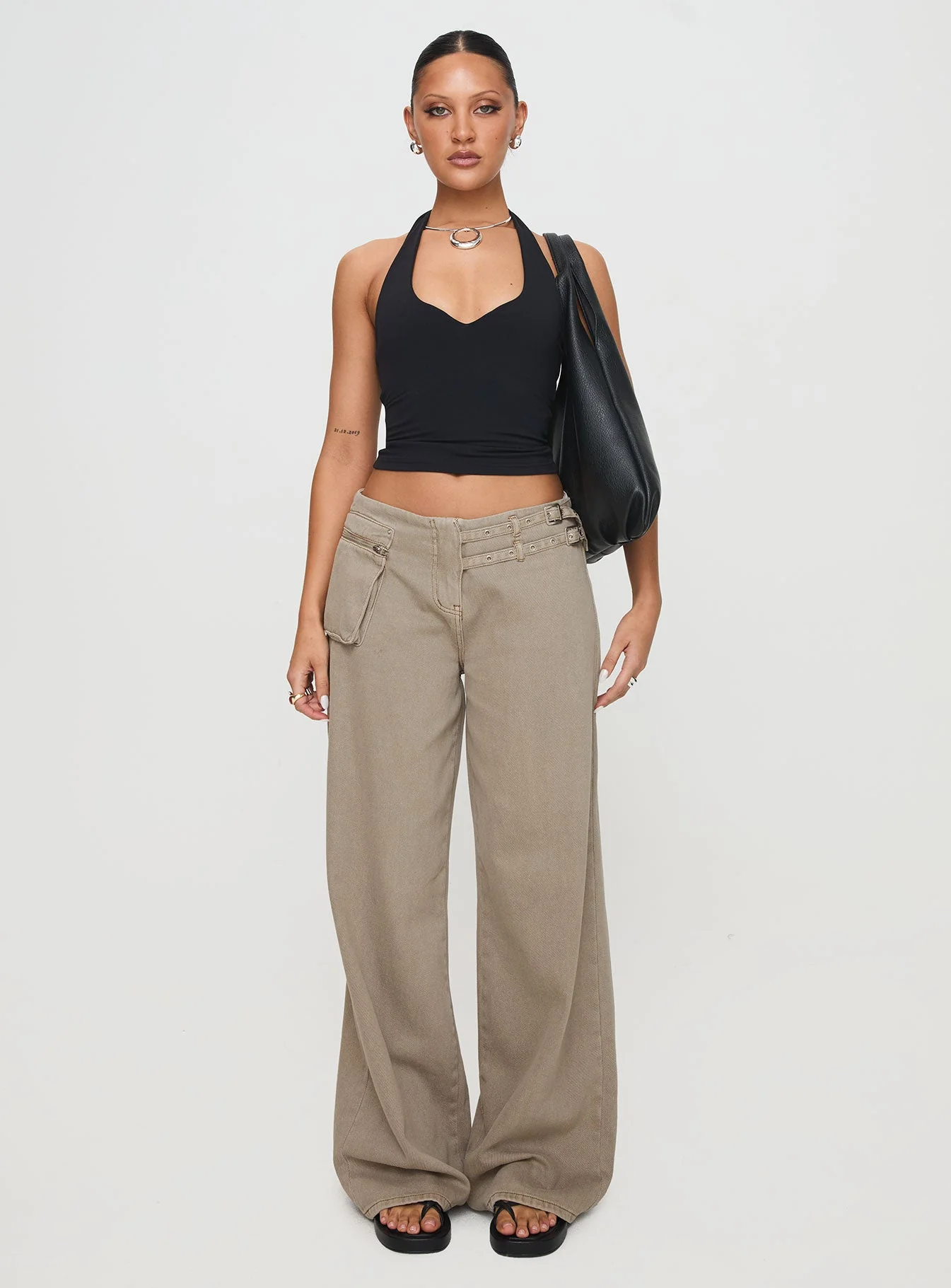 Paltrow Mid Rise Wide Leg Cargo Jeans Washed Brown Petite - Image 7