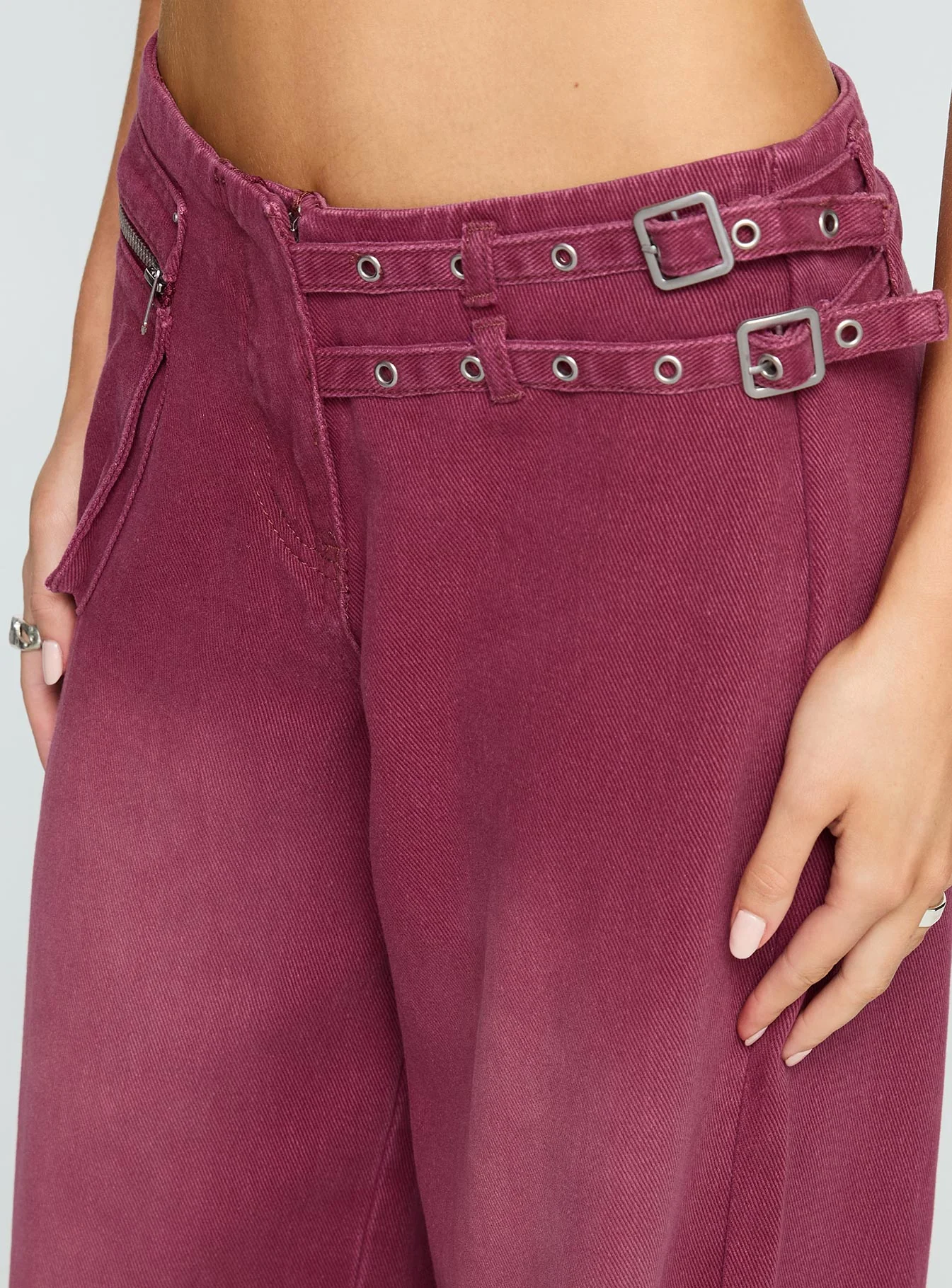 Paltrow Mid Rise Wide Leg Cargo Jeans Washed Burgundy - Image 6