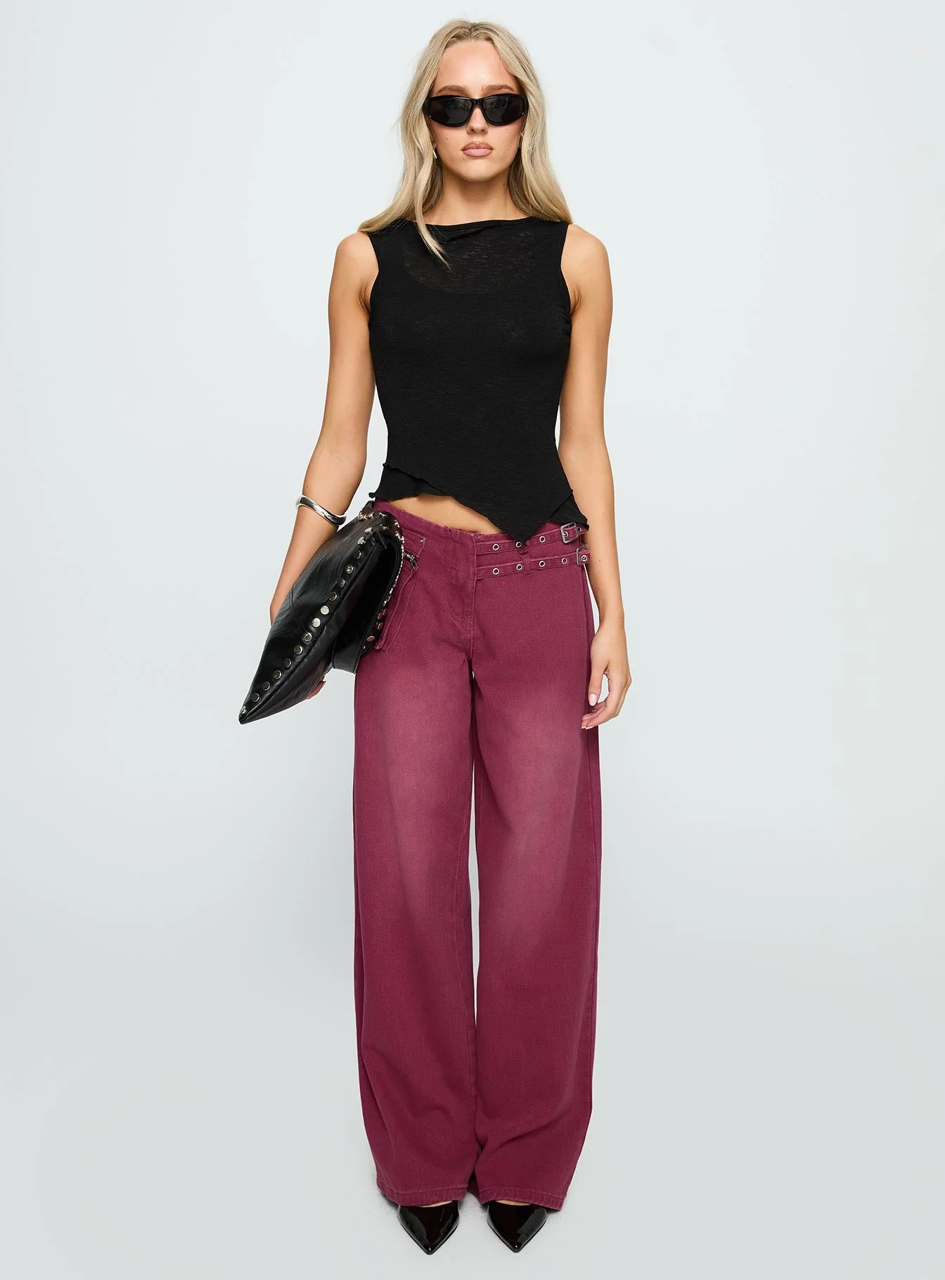 Paltrow Mid Rise Wide Leg Cargo Jeans Washed Burgundy - Image 7