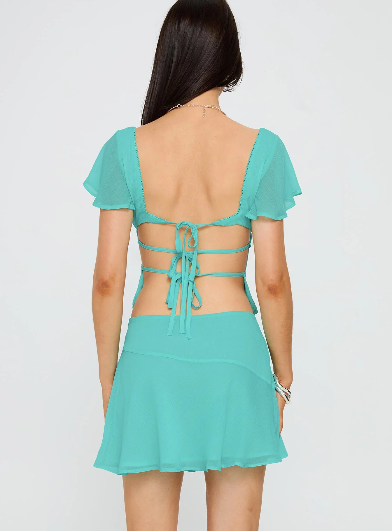 Pappilion Asymmetrical Mini Skirt Aqua - Image 5