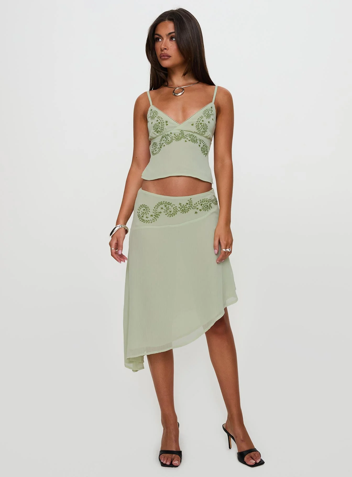 Pappilion Asymmetrical Midi Skirt Sage - Image 6