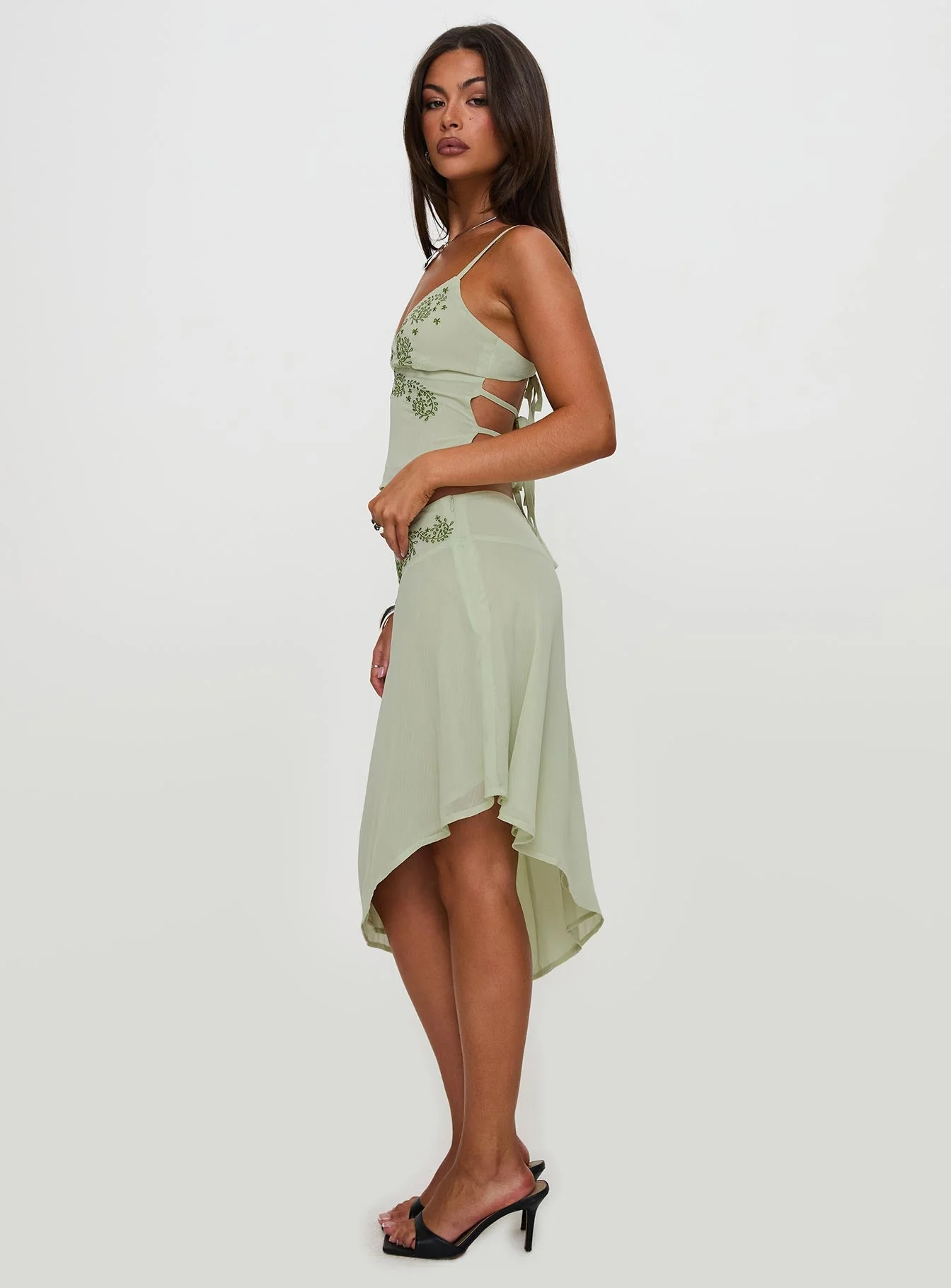Pappilion Asymmetrical Midi Skirt Sage - Image 8