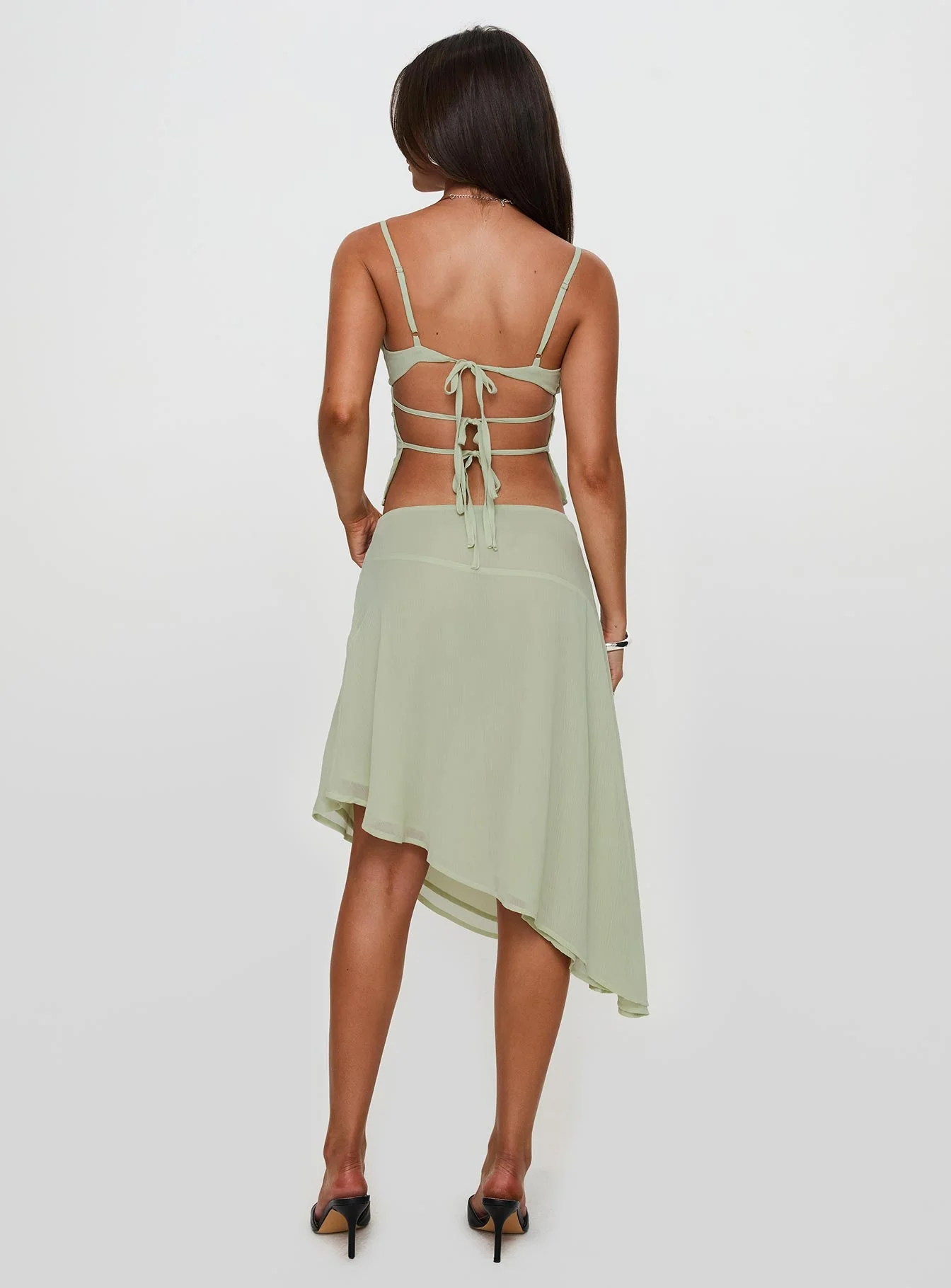 Pappilion Asymmetrical Midi Skirt Sage - Image 9