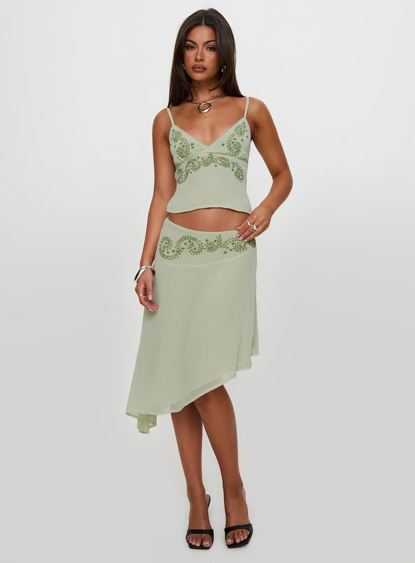 Pappilion Asymmetrical Midi Skirt Sage Petite - Image 6