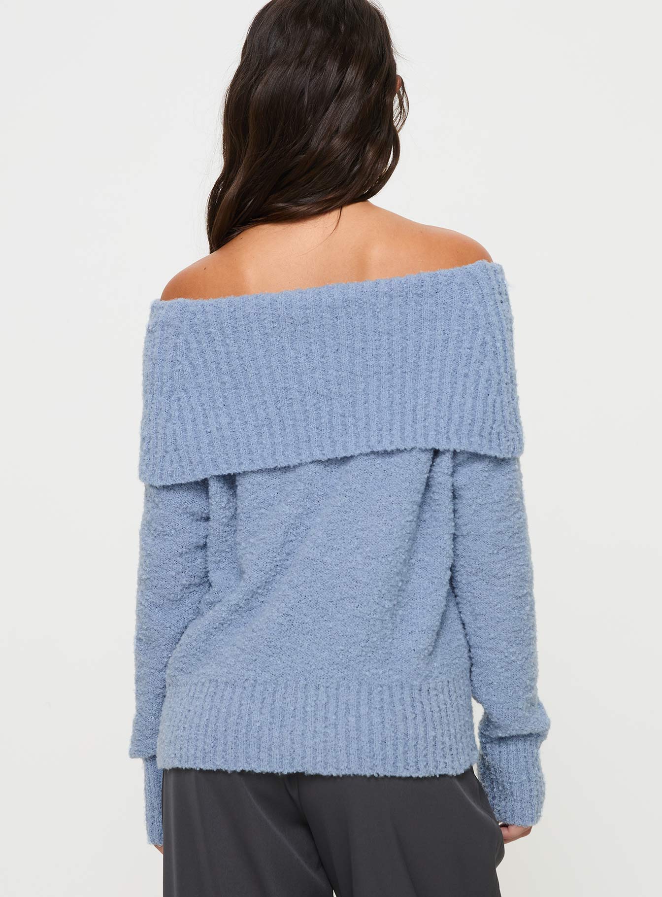 Parkley Boucle Off The Shoulder Sweater Blue - Image 5