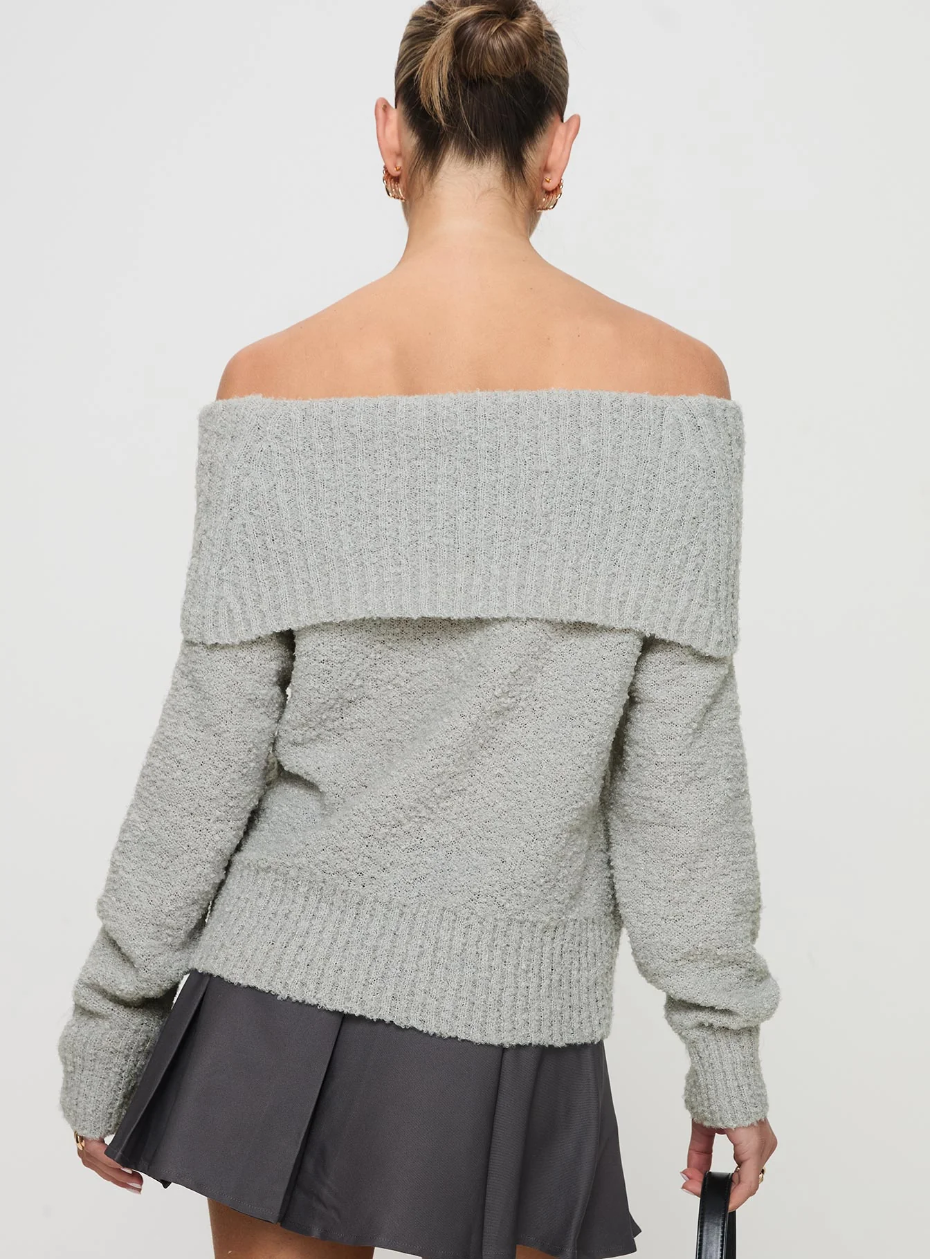 Parkley Boucle Off The Shoulder Sweater Grey Marle - Image 5