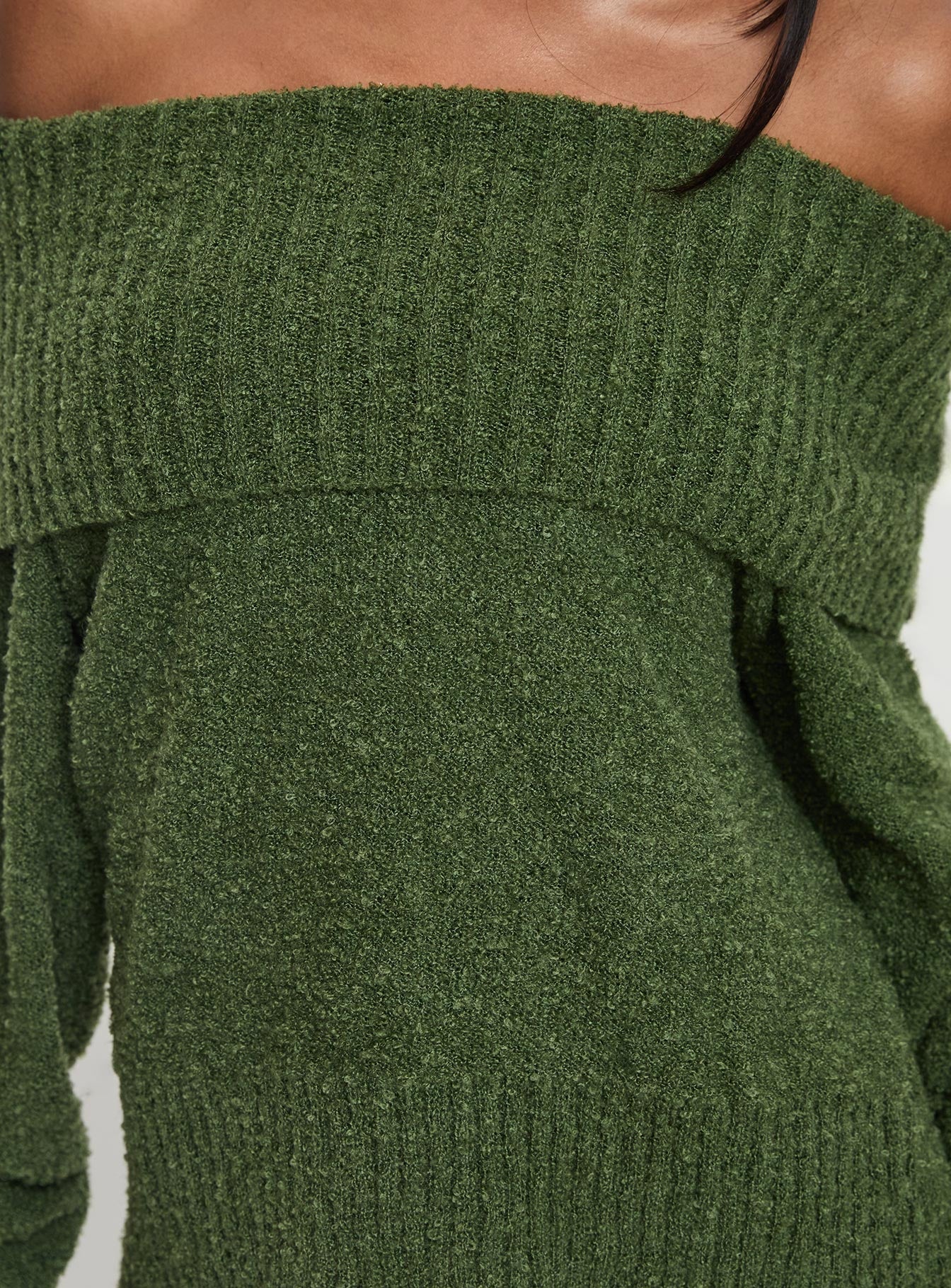Parkley Boucle Off The Shoulder Sweater Olive - Image 5