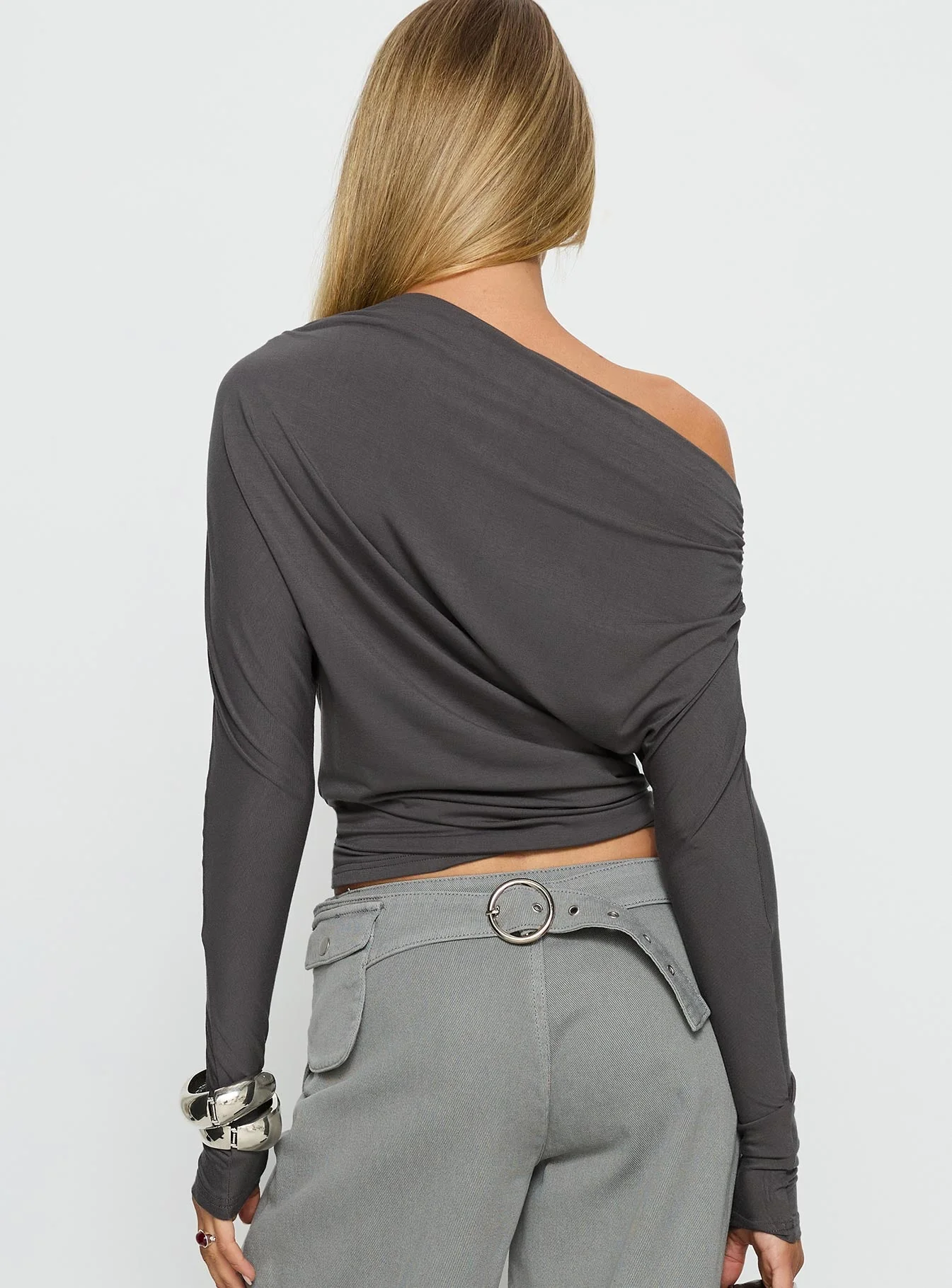 Party Hour Off Shoulder Top Charcoal - Image 5