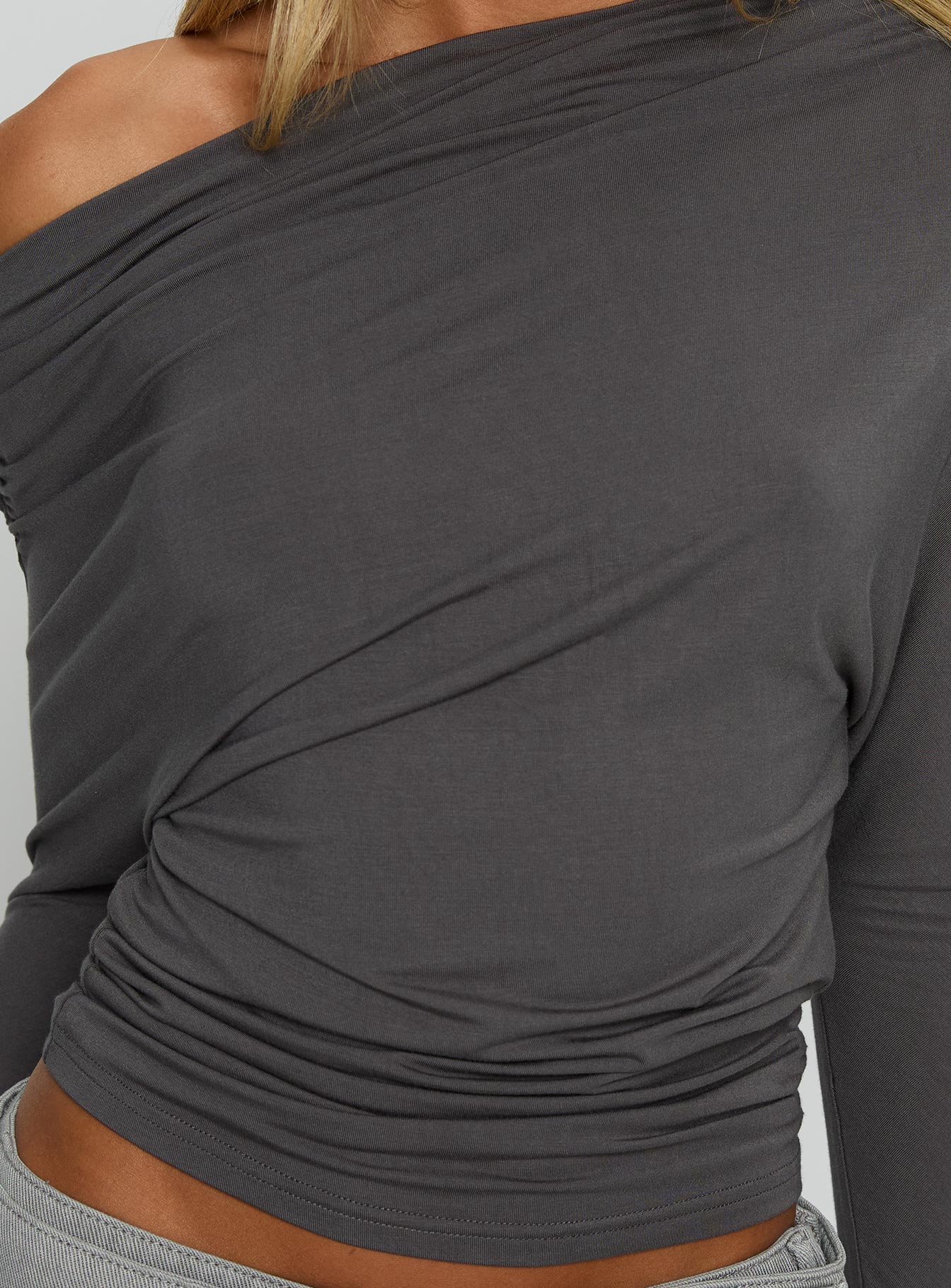 Party Hour Off Shoulder Top Charcoal - Image 6